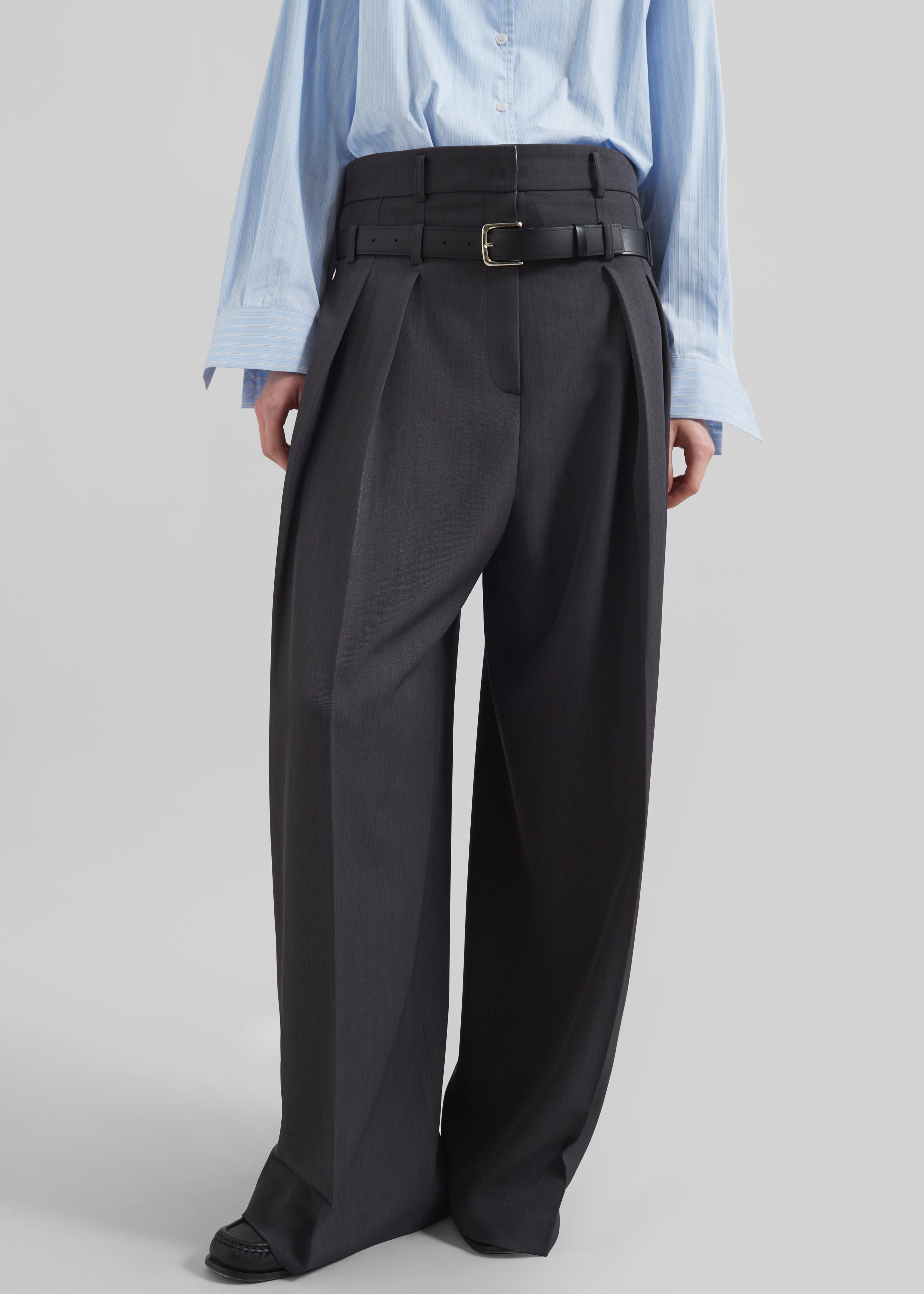 Hobart Double Belt Loop Trousers - Dark Grey - 3