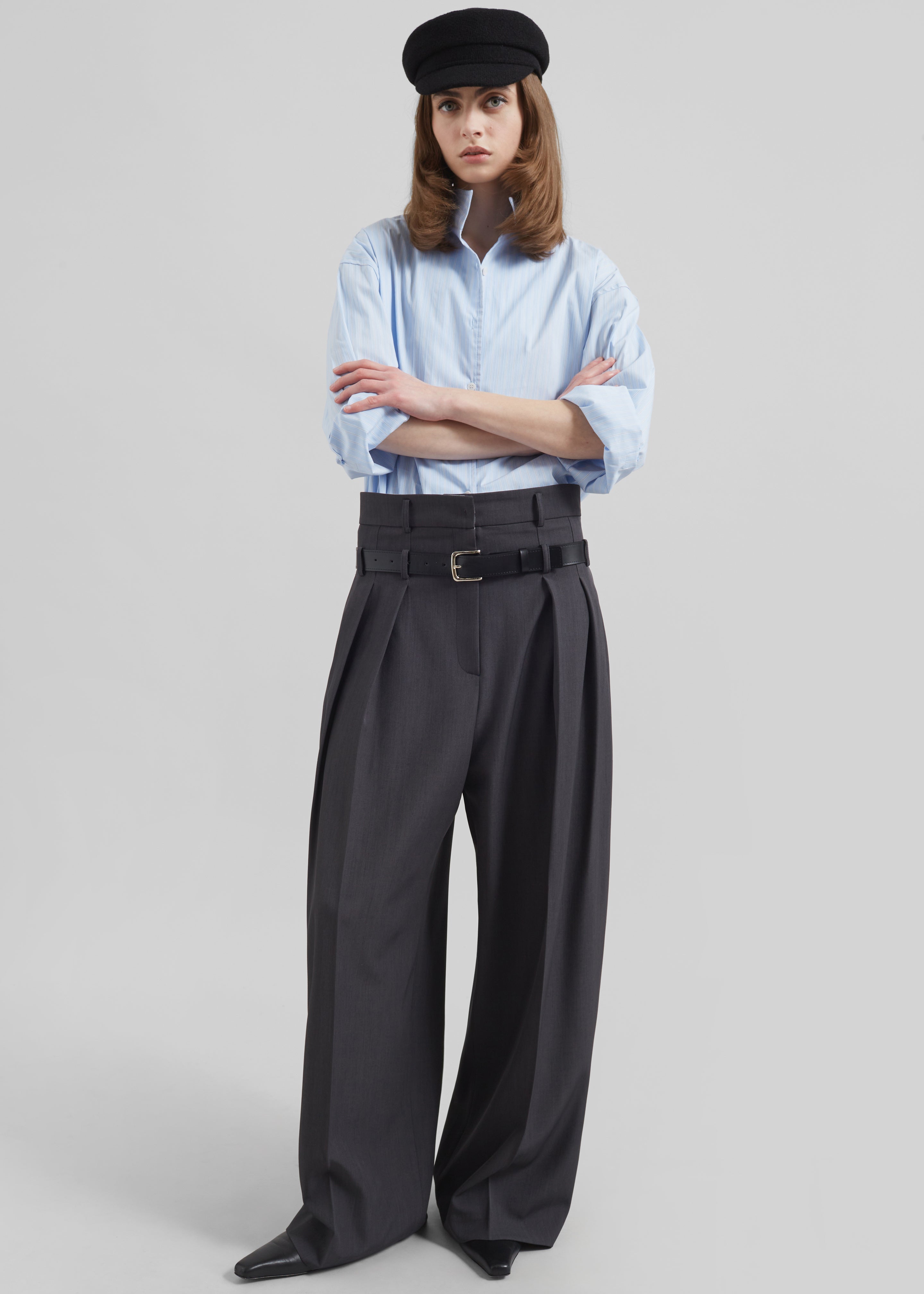 Hobart Double Belt Loop Trousers - Dark Grey - 4