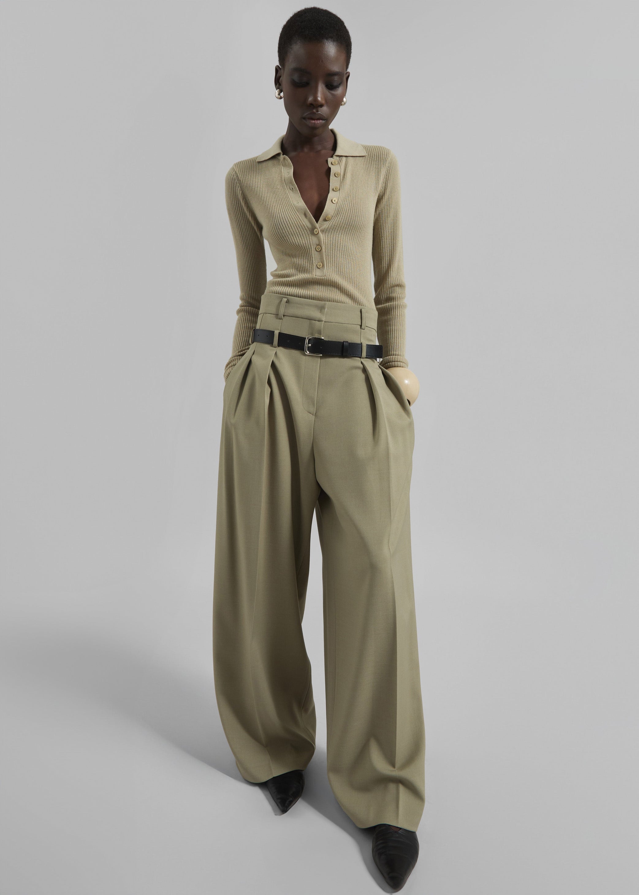 Shop the look image for Hobart Double Belt Loop Trousers - Pale Olive