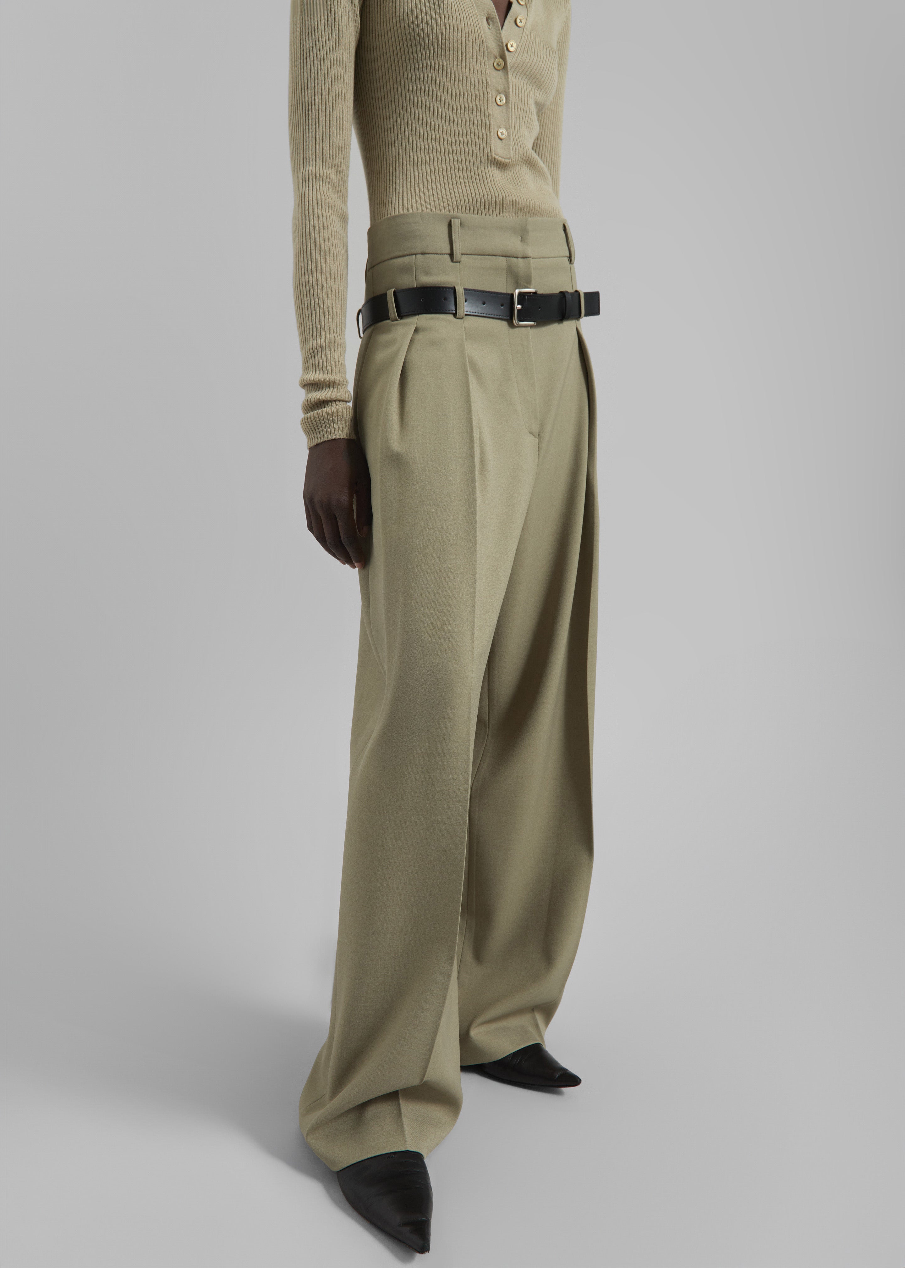 Hobart Double Belt Loop Trousers - Pale Olive - 8