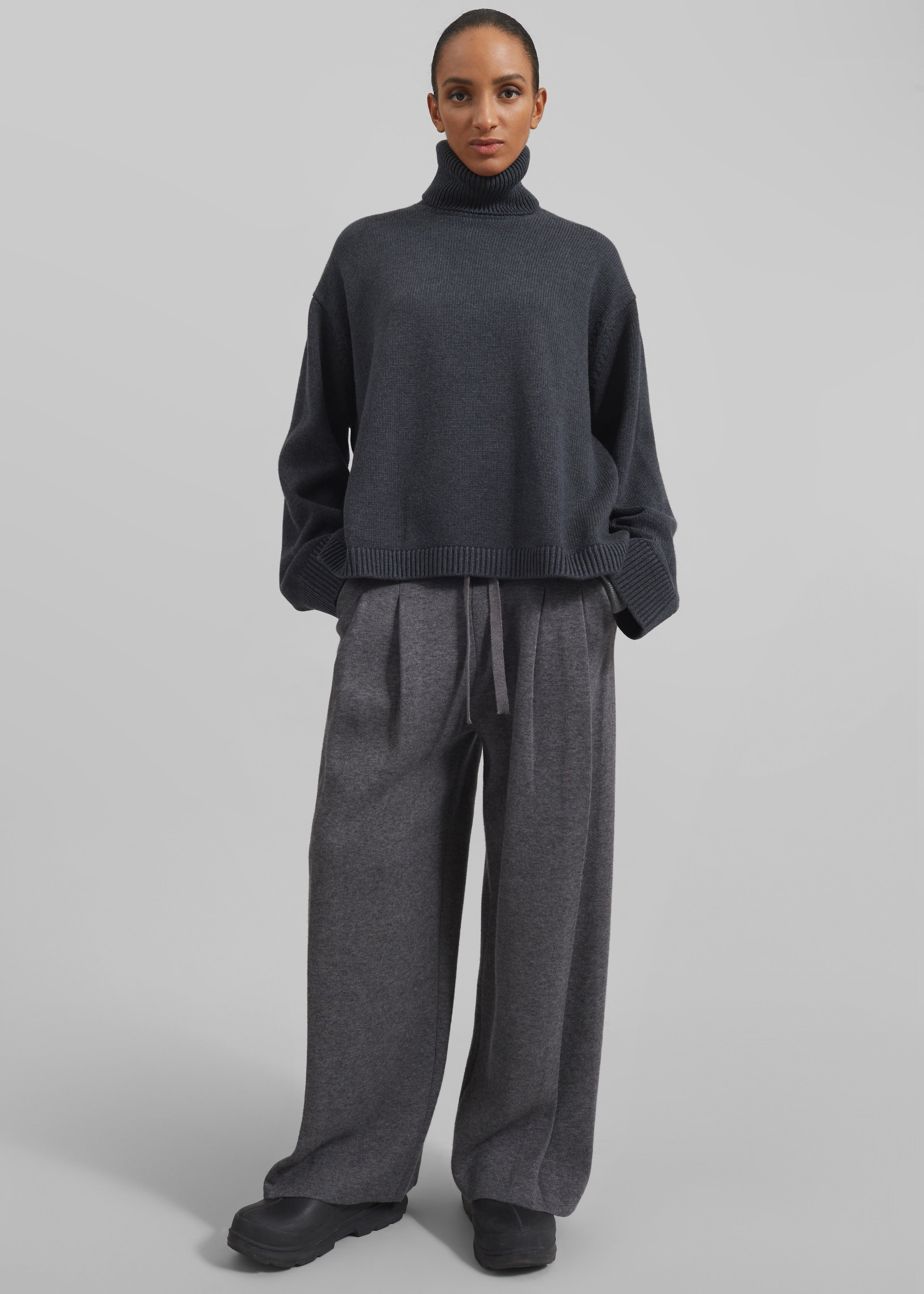 Holkham Pleated Knit Pants - Dark Grey - 2