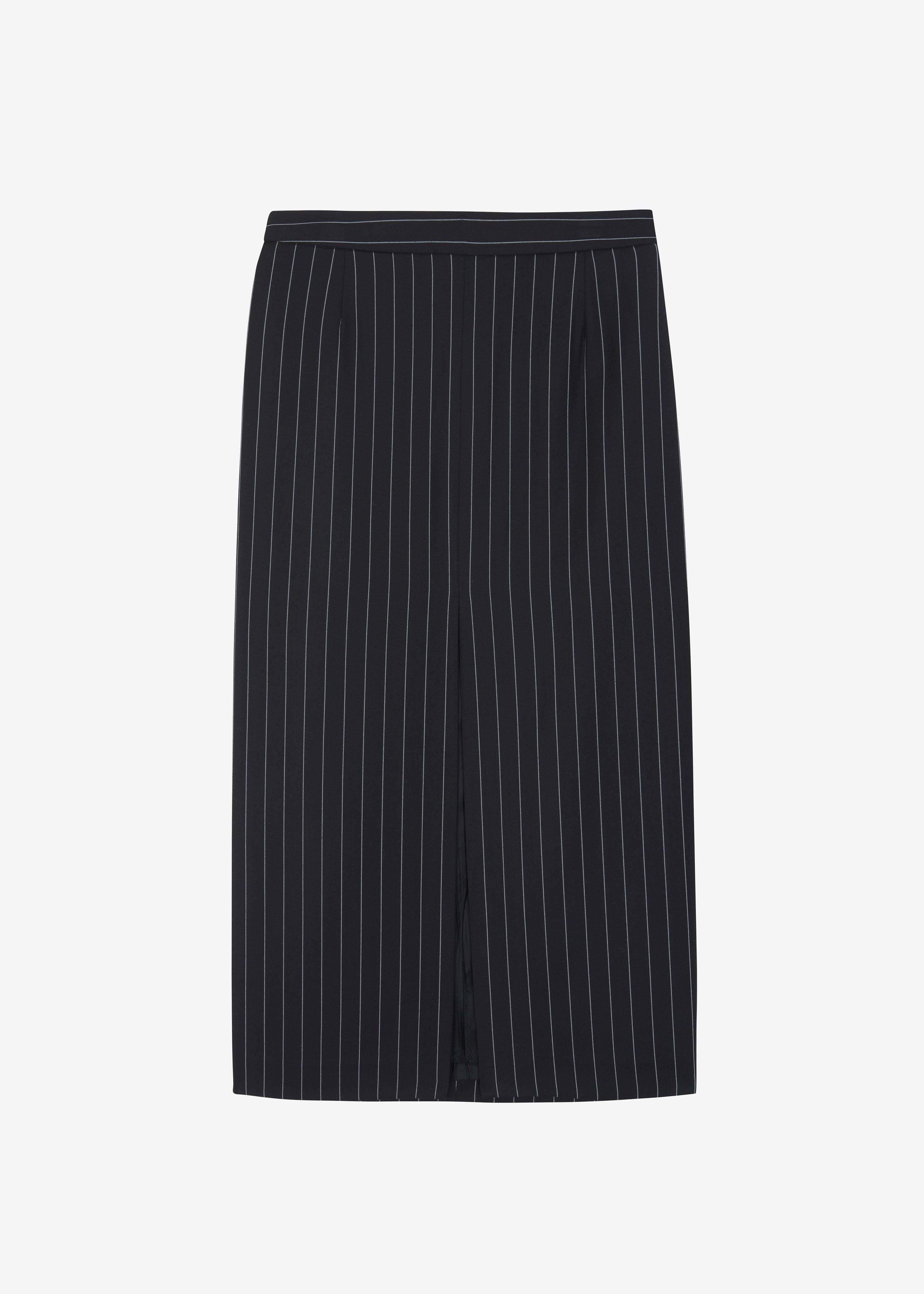 Holland Midi Slit Skirt - Black/White Pinstripe - 14