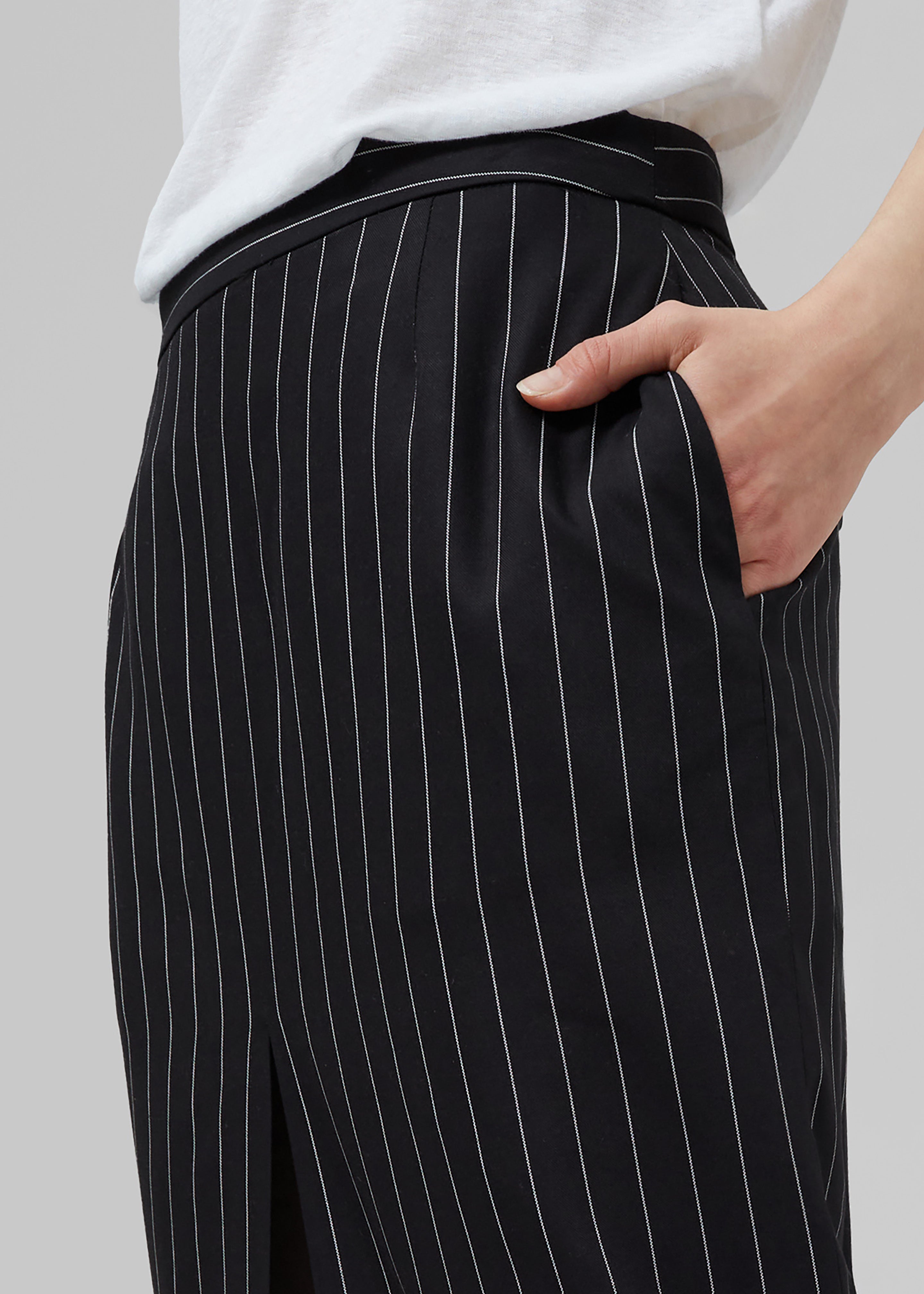 Holland Midi Slit Skirt - Black/White Pinstripe - 7
