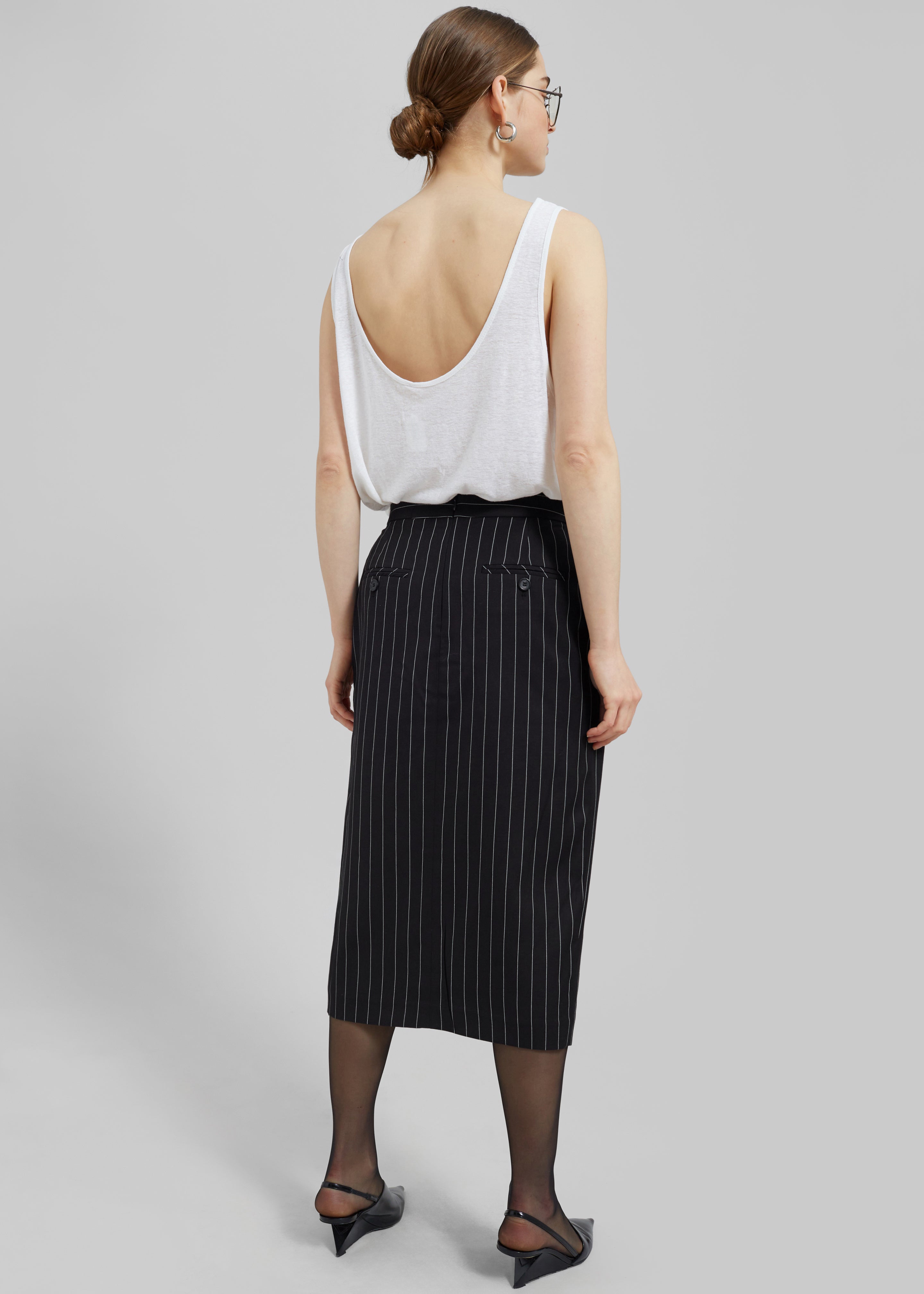 Holland Midi Slit Skirt - Black/White Pinstripe - 13