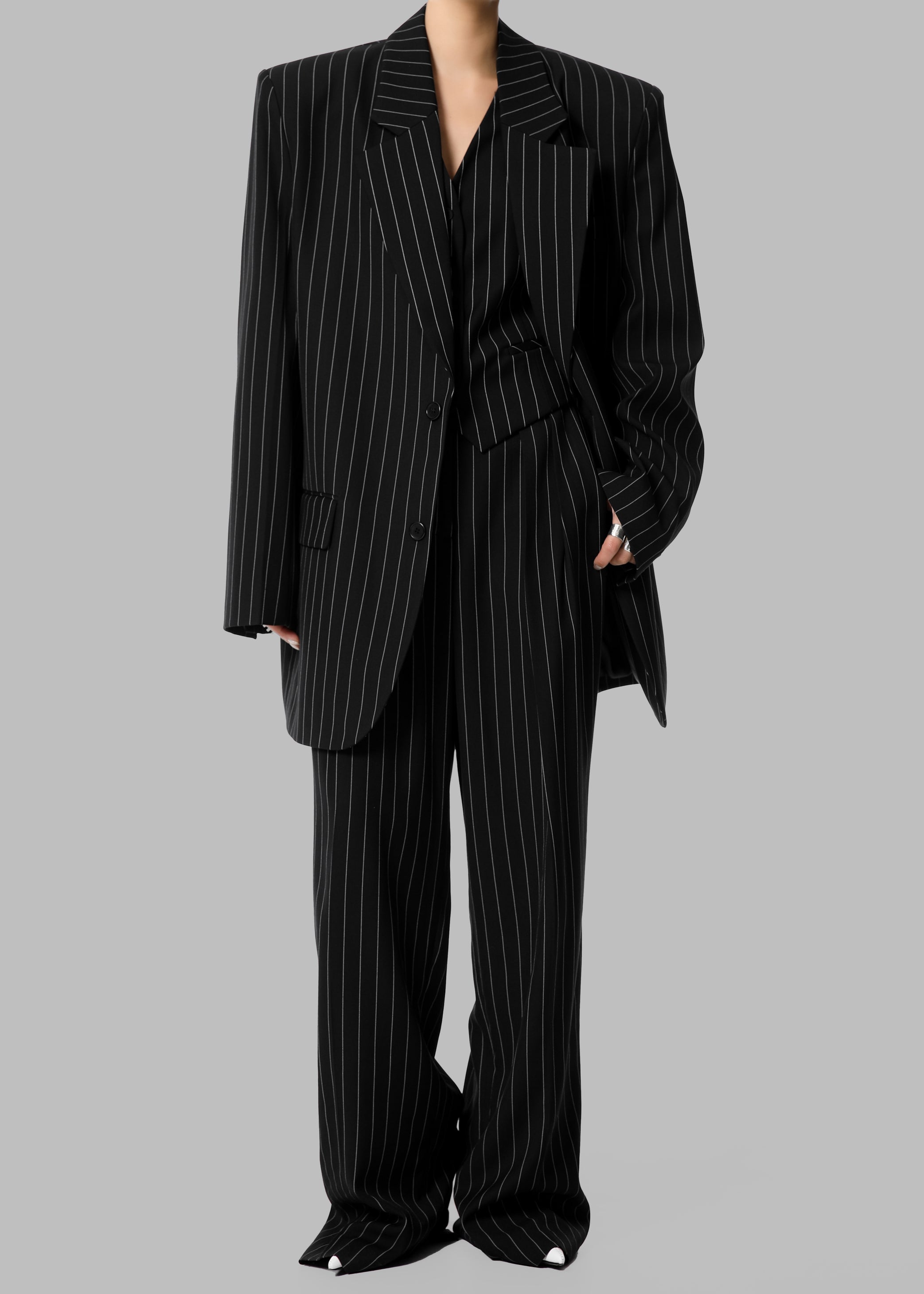 Shop the look image for Holland Pleated Trousers - Black/White Pinstripe