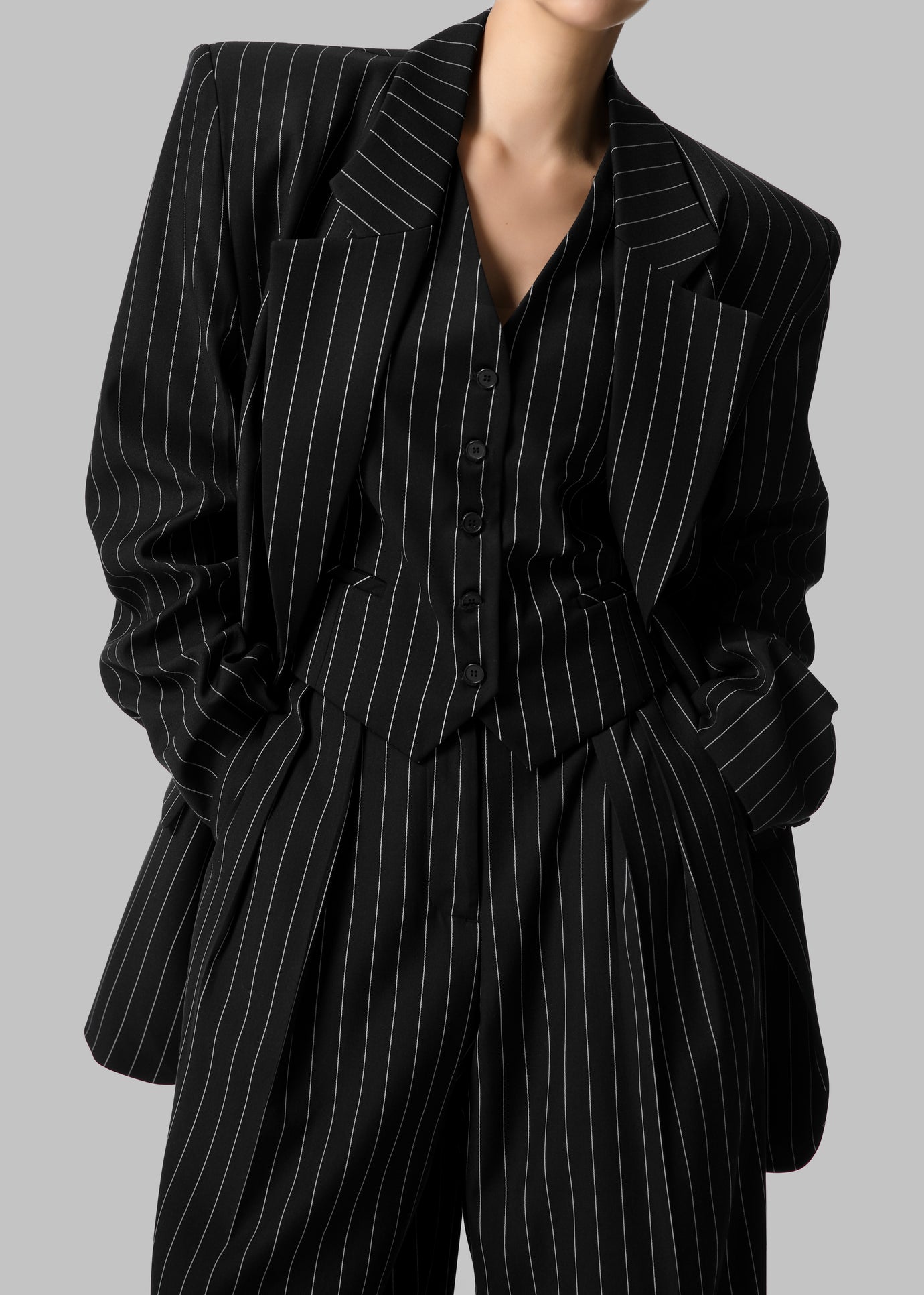 Holland Suit Vest - Black/White Pinstripe