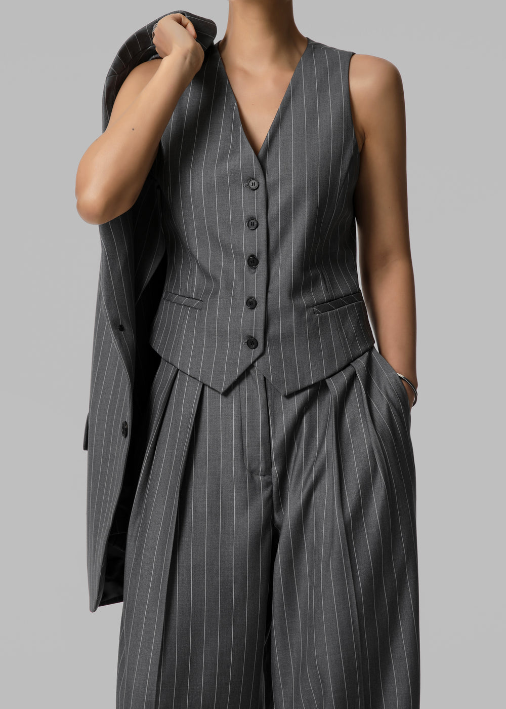 Holland Suit Vest - Charcoal/White Pinstripe - 1