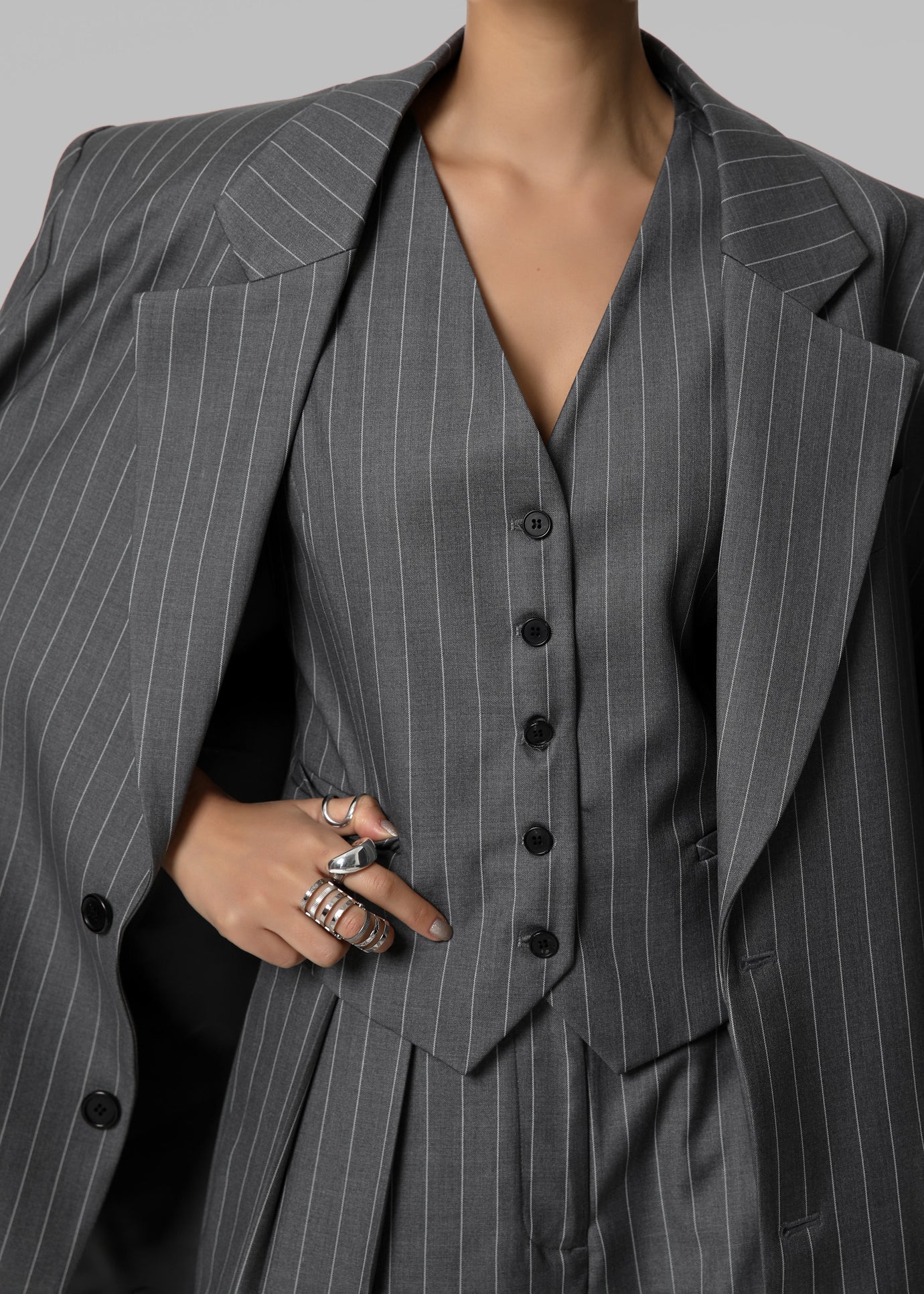 Holland Suit Vest - Charcoal/White Pinstripe