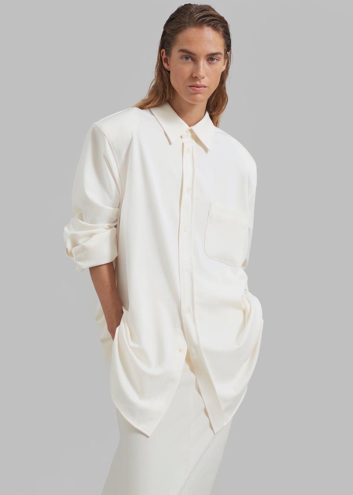 Hollis Padded Shoulder Shirt - Ivory - 4