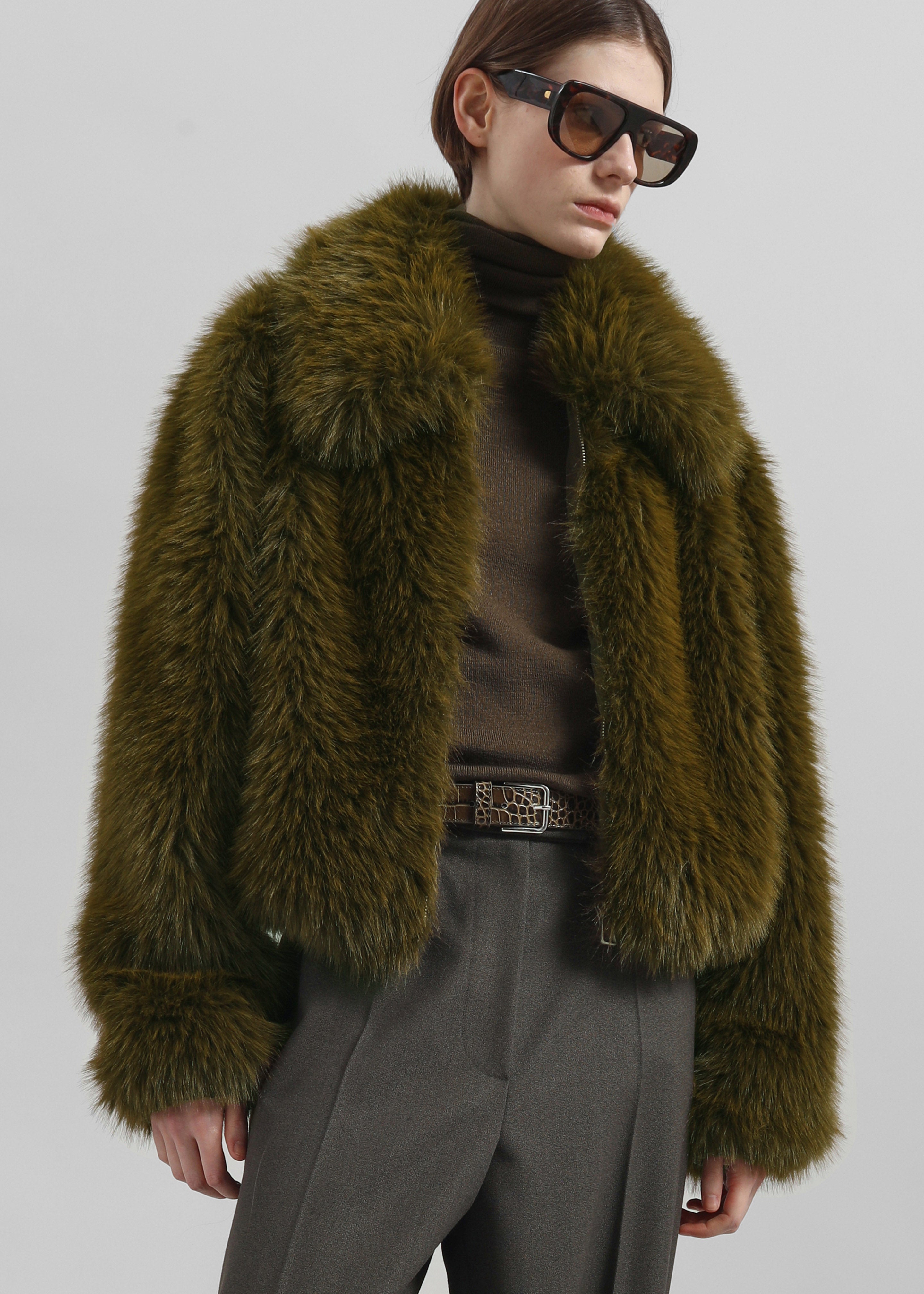 Hope Faux Fur Jacket - Moss Green - 6