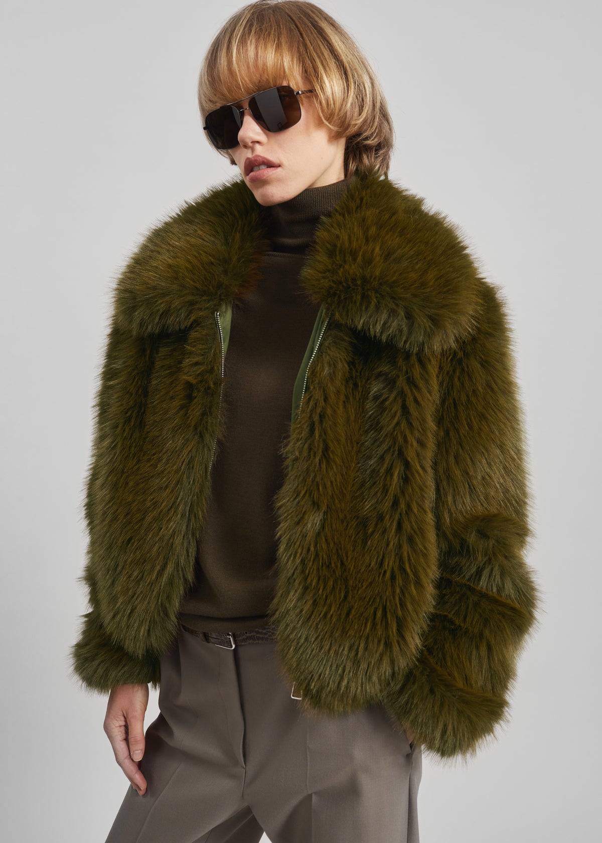 Hope Faux Fur Jacket - Moss Green - 5