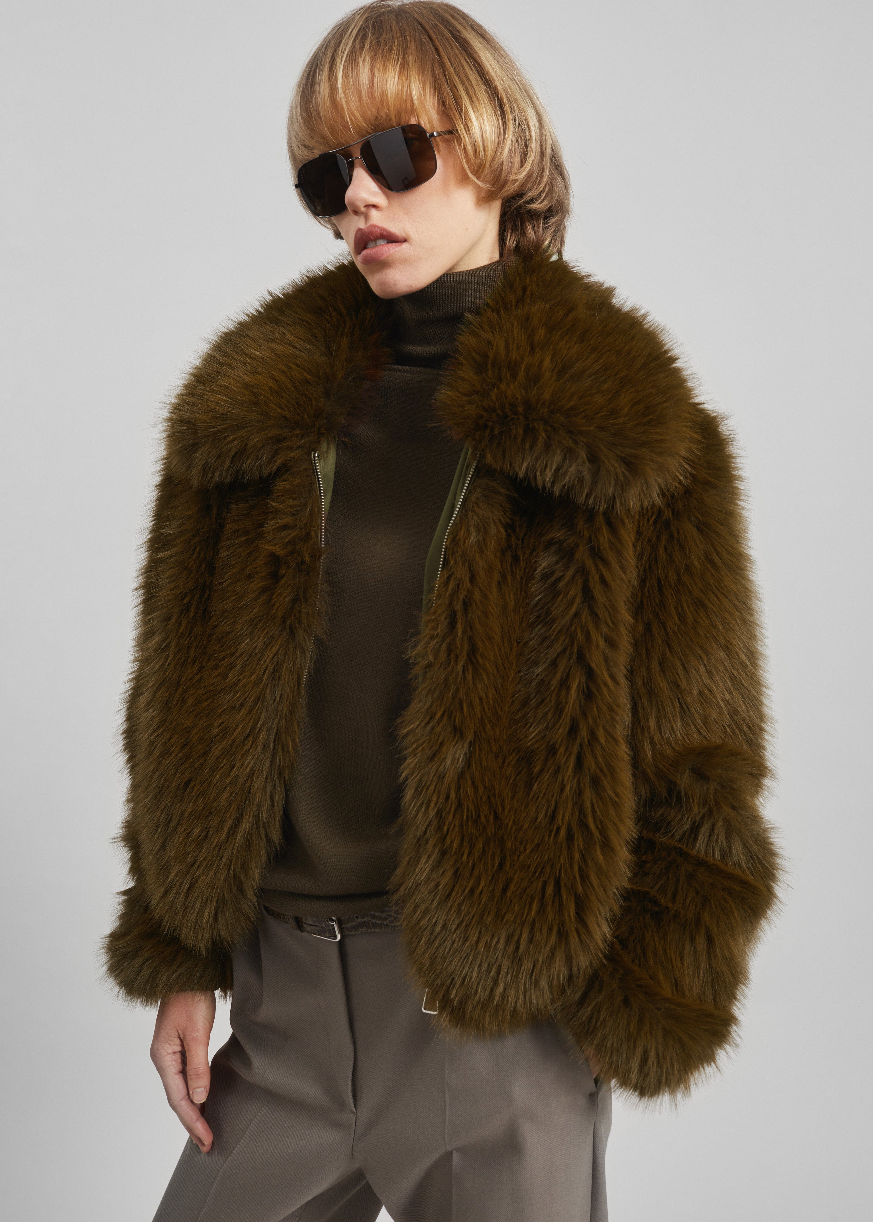 Hope Faux Fur Jacket - Moss Green - 5