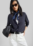 Hossegor Fine Knit Cardigan - Navy/White Stripe