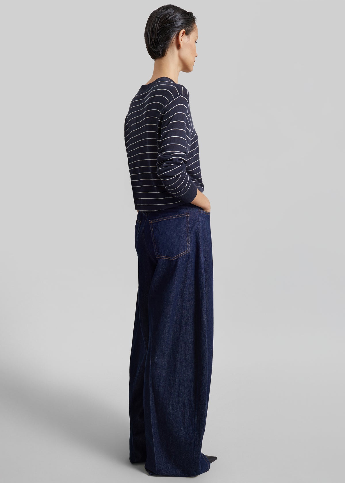 Cardigan Hossegor en maille fine - Rayures bleu marine/blanc - 8