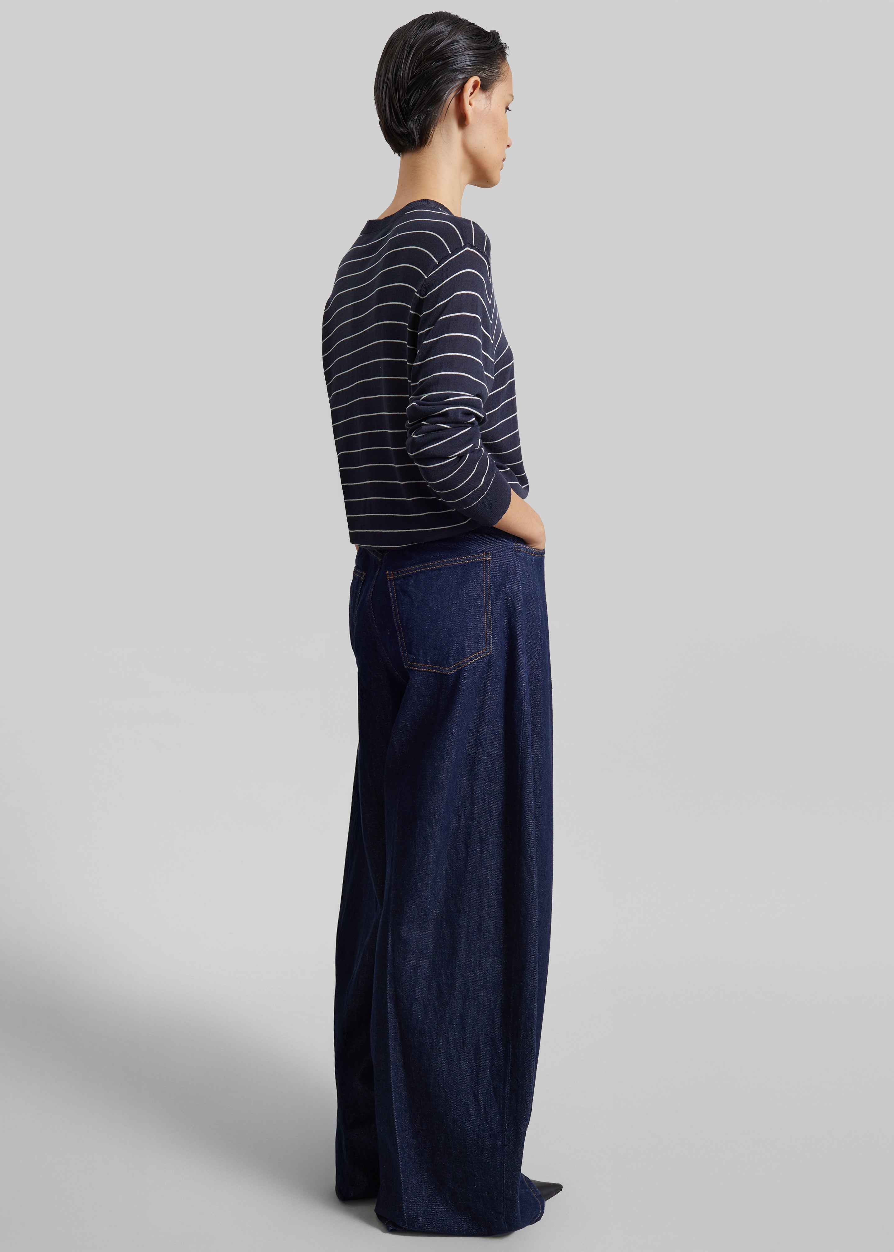 Cardigan Hossegor en maille fine - Rayures bleu marine/blanc - 8