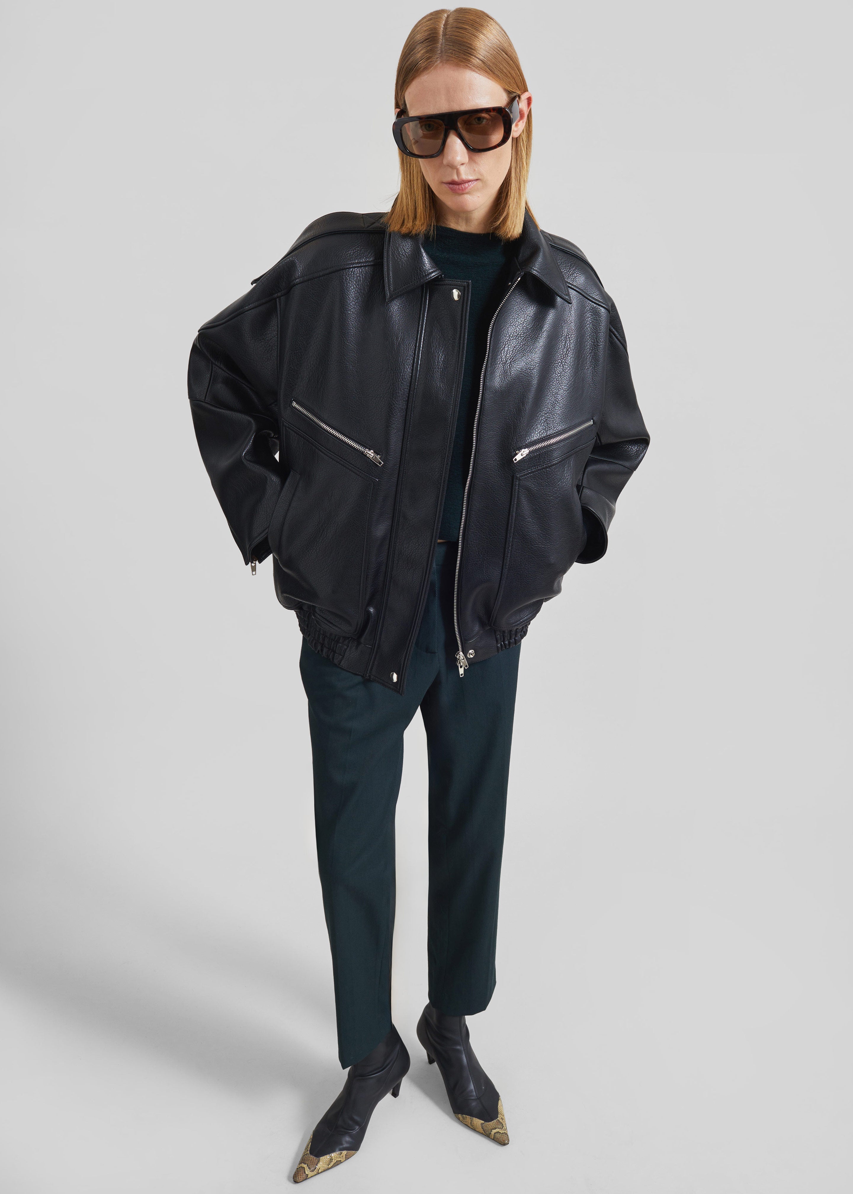 Hudson Faux Leather Bomber Jacket - Black - 2