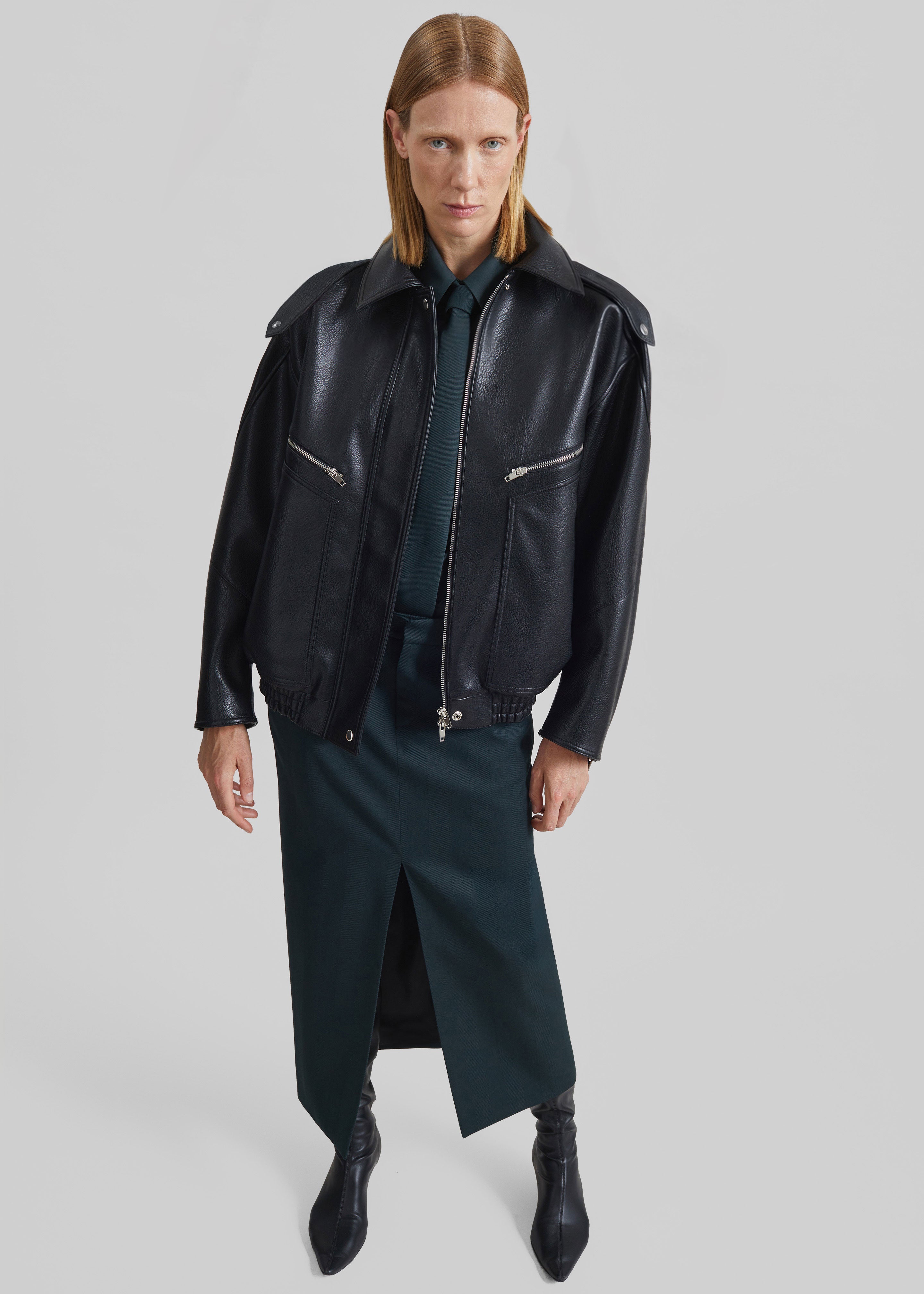 Hudson Faux Leather Bomber Jacket - Black - 5