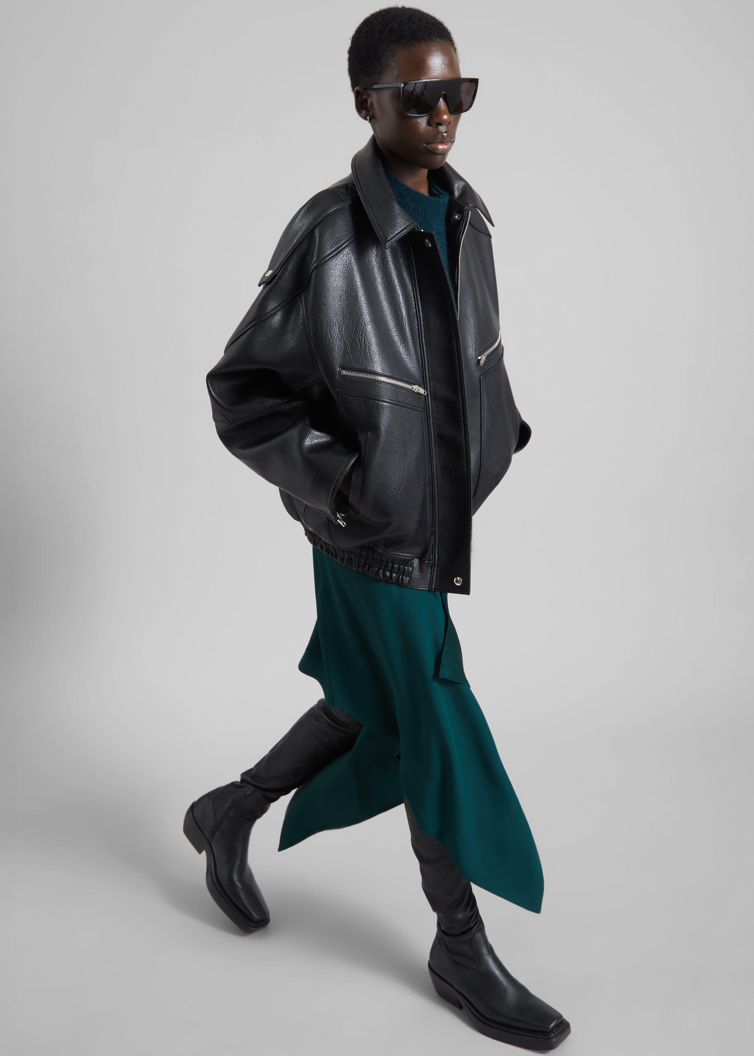 Hudson Faux Leather Bomber Jacket - Black - 6