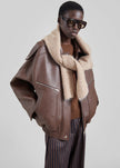 Hudson Faux Leather Bomber Jacket - Brown
