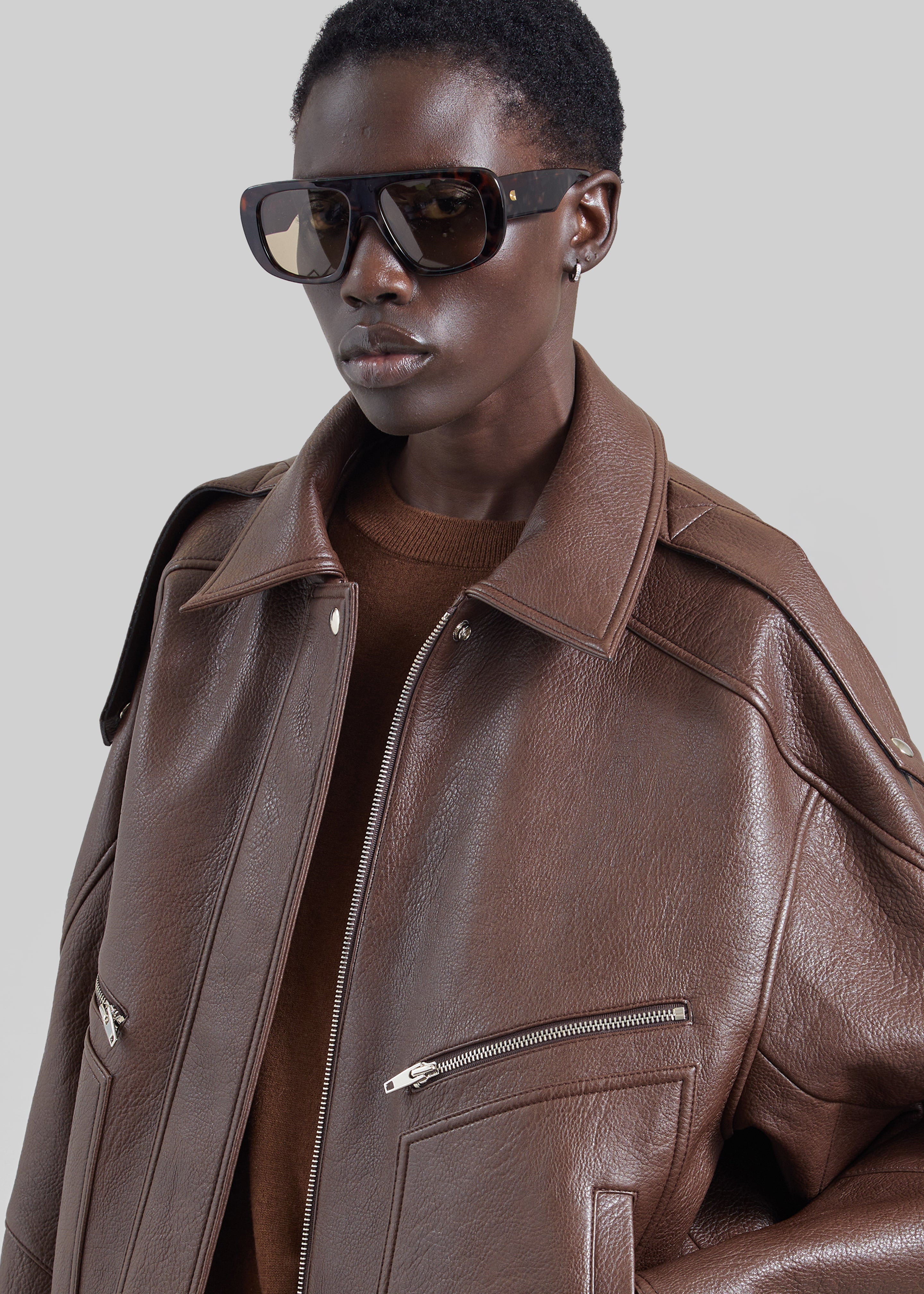 Hudson Faux Leather Bomber Jacket - Brown - 3