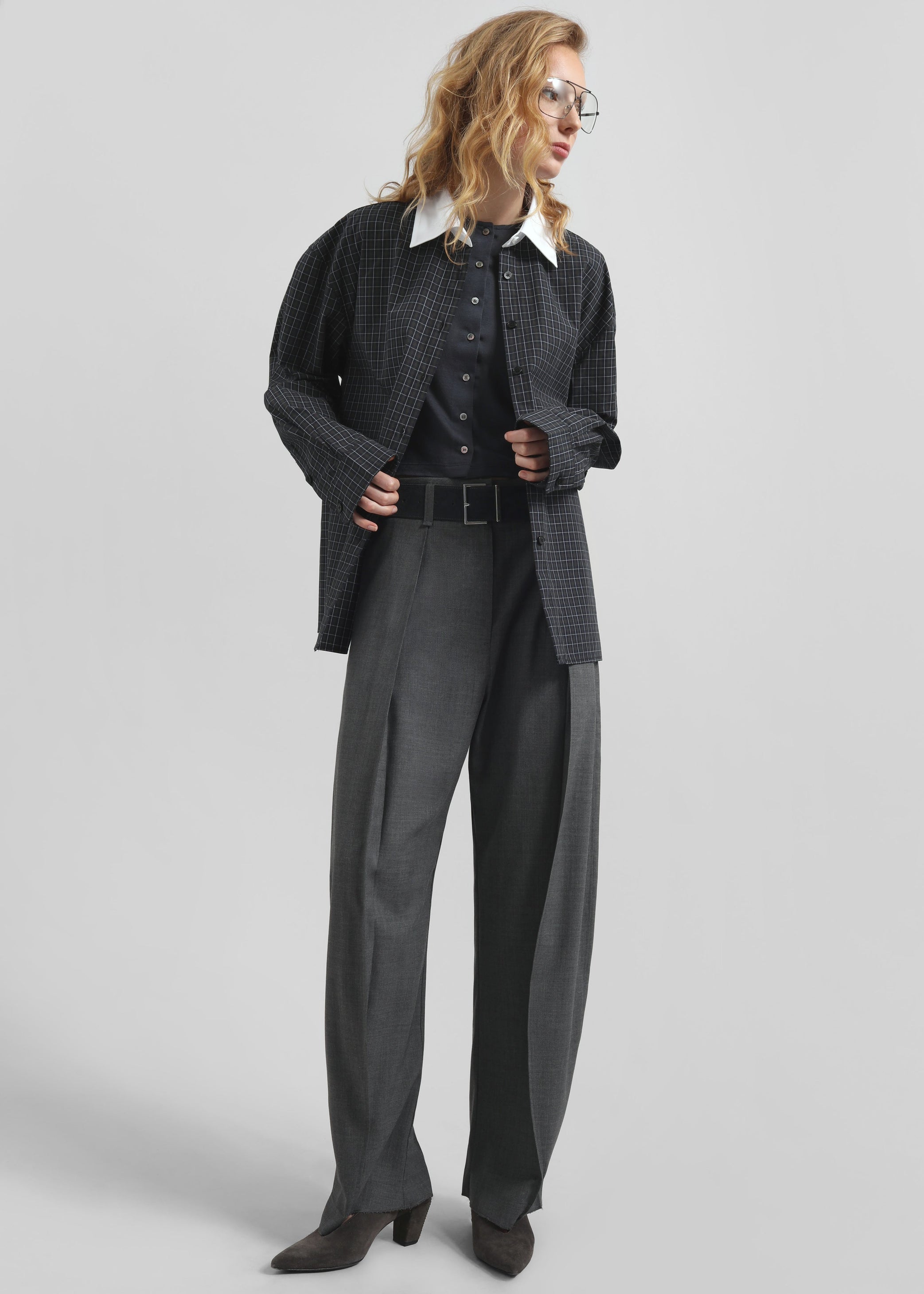 Shop the look image for Hylan Checked Shirt - Dark Grey