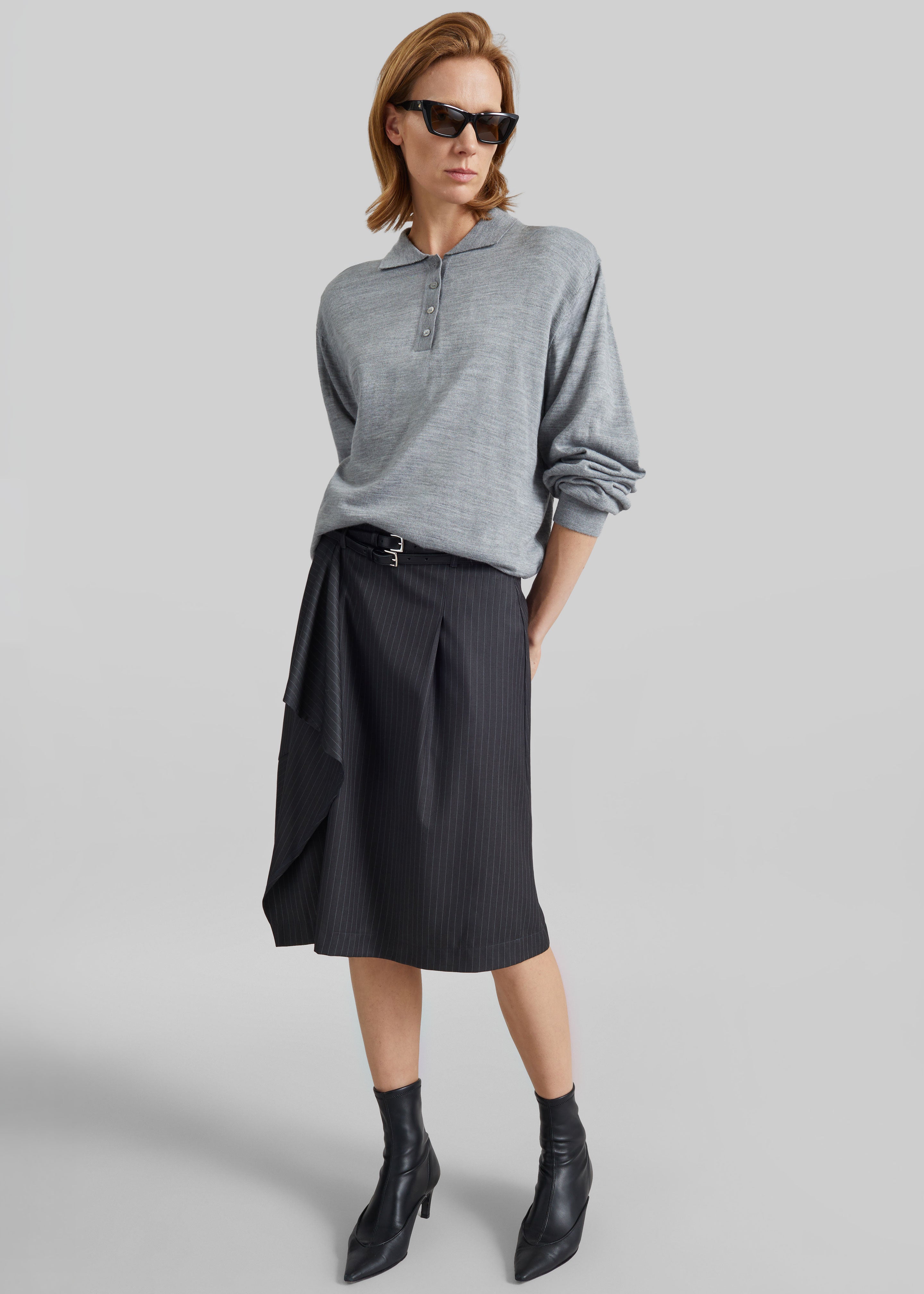 Iena Asymmetric Skirt - Charcoal Pinstripe - 5