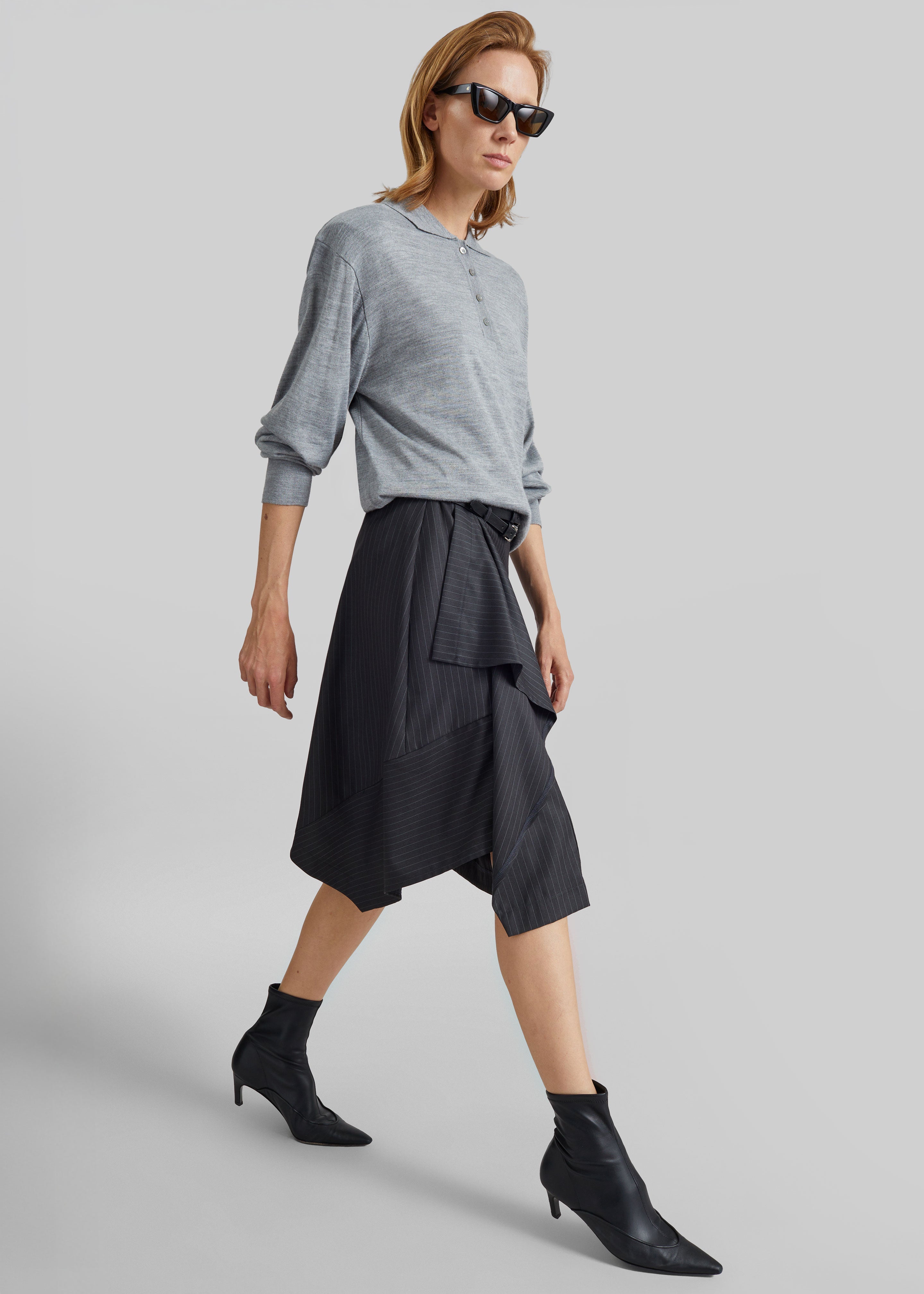 Iena Asymmetric Skirt - Charcoal Pinstripe - 3