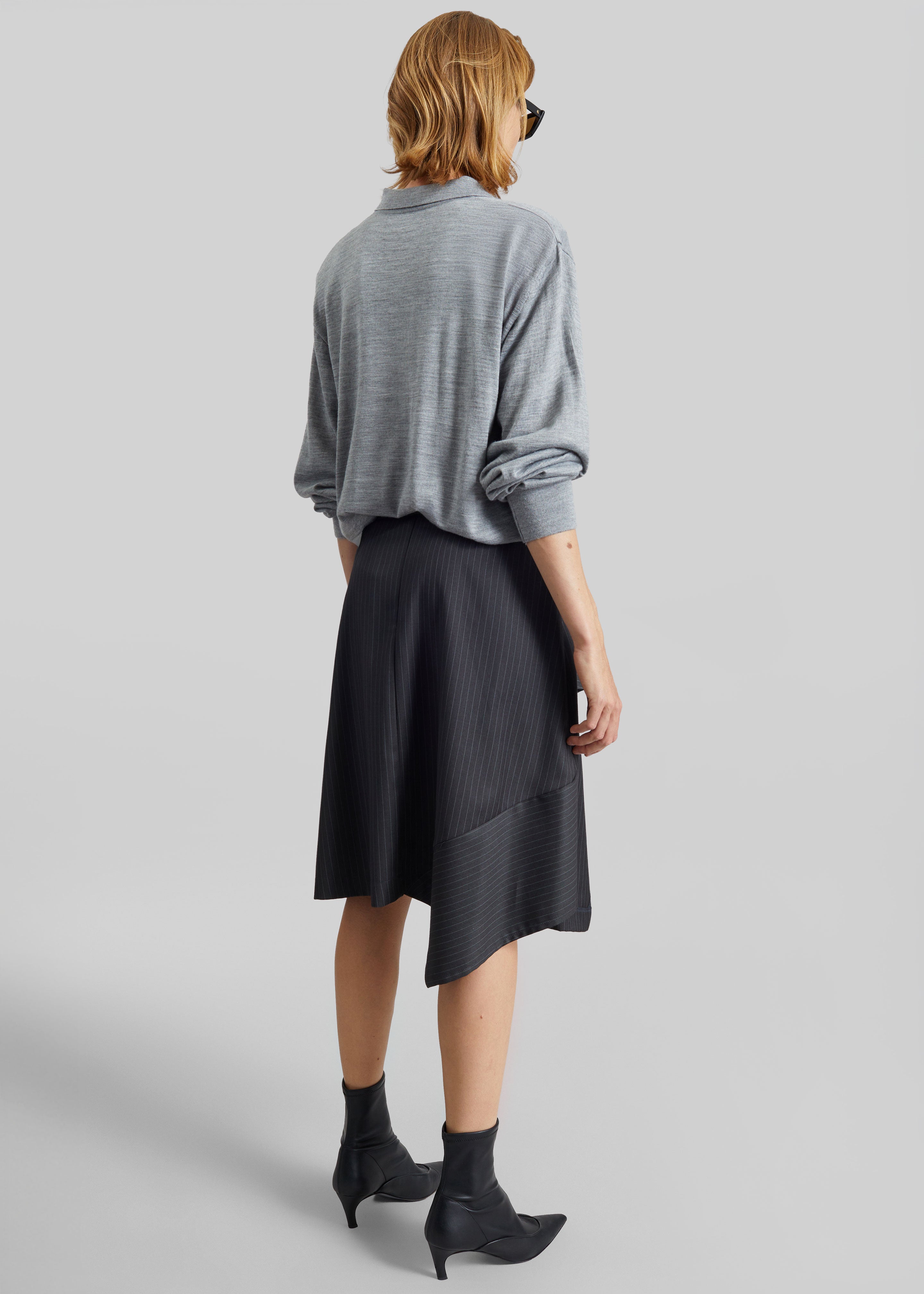Iena Asymmetric Skirt - Charcoal Pinstripe - 7