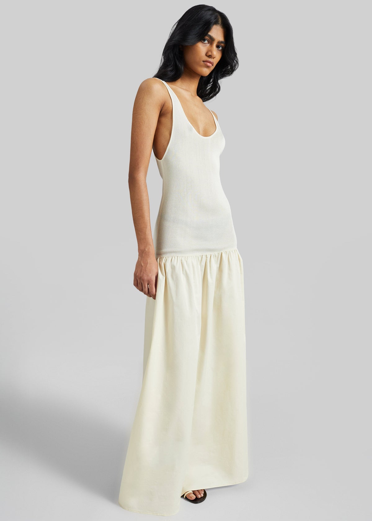 sachin and babi light blue dress Jacquard Double Bow Drop Waist Dress in Cream main image 0