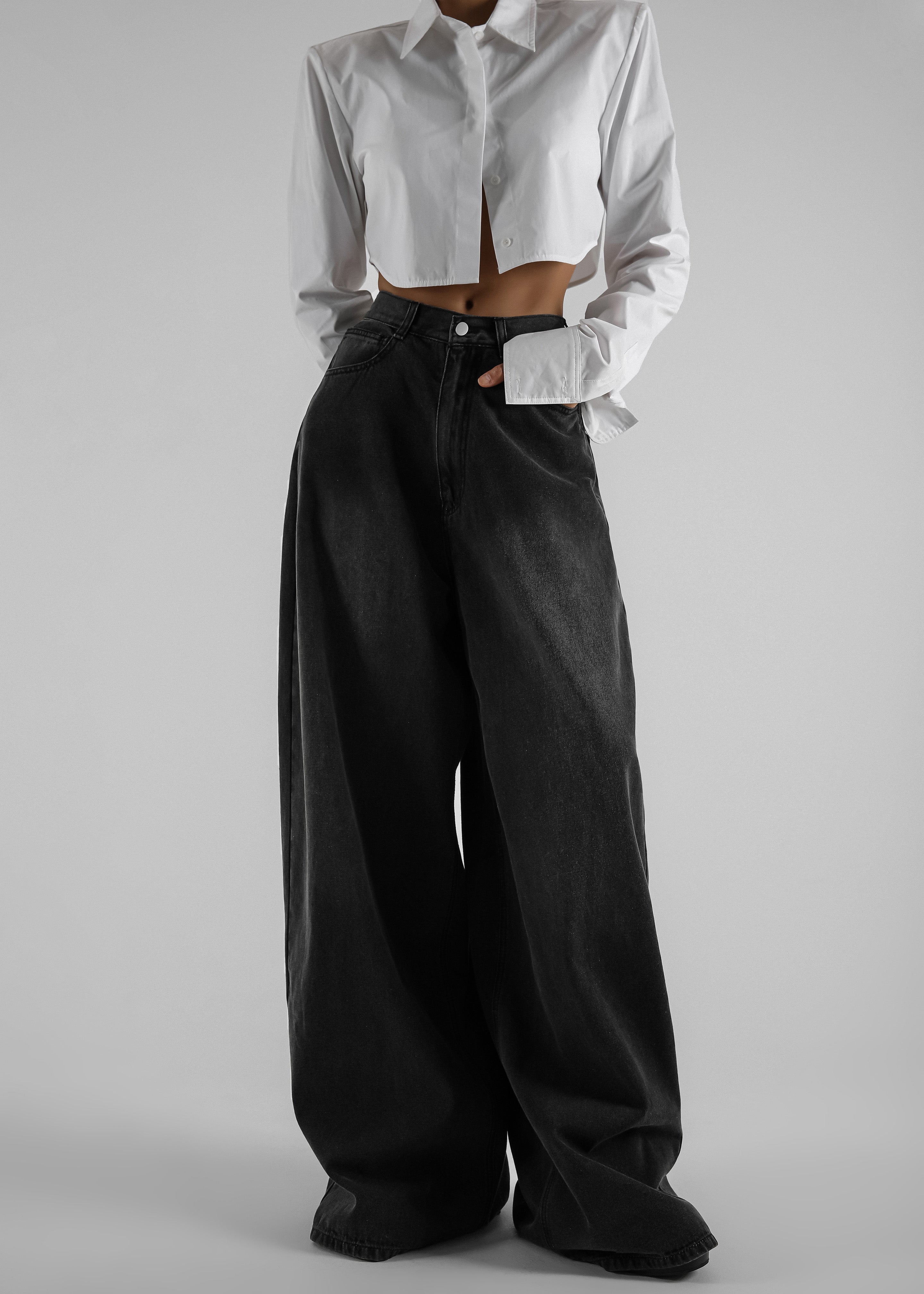 Ashford Wide Leg Jeans - Black Wash - 8