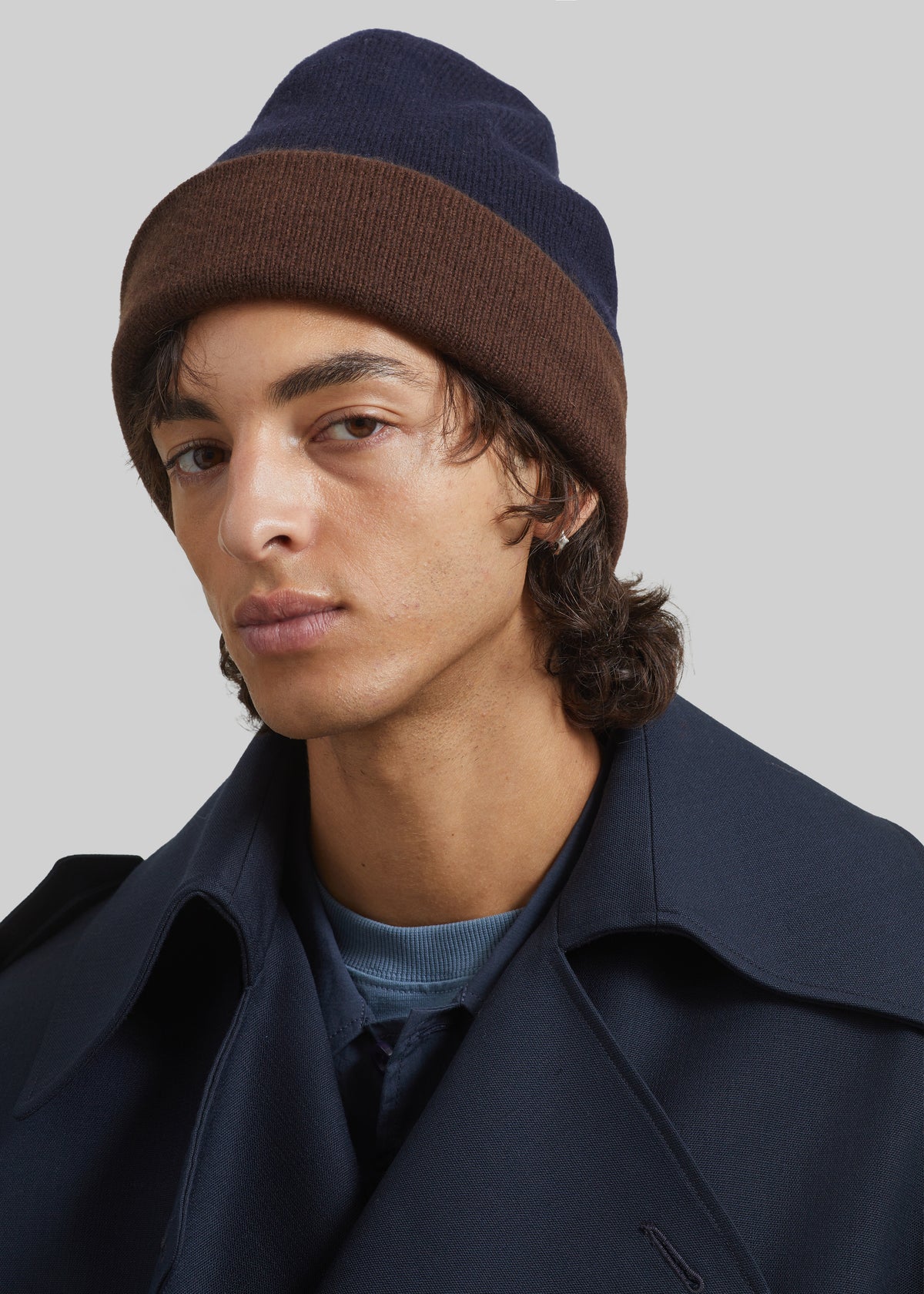 Inko Cashmere Reversible Beanie - Brown/Navy