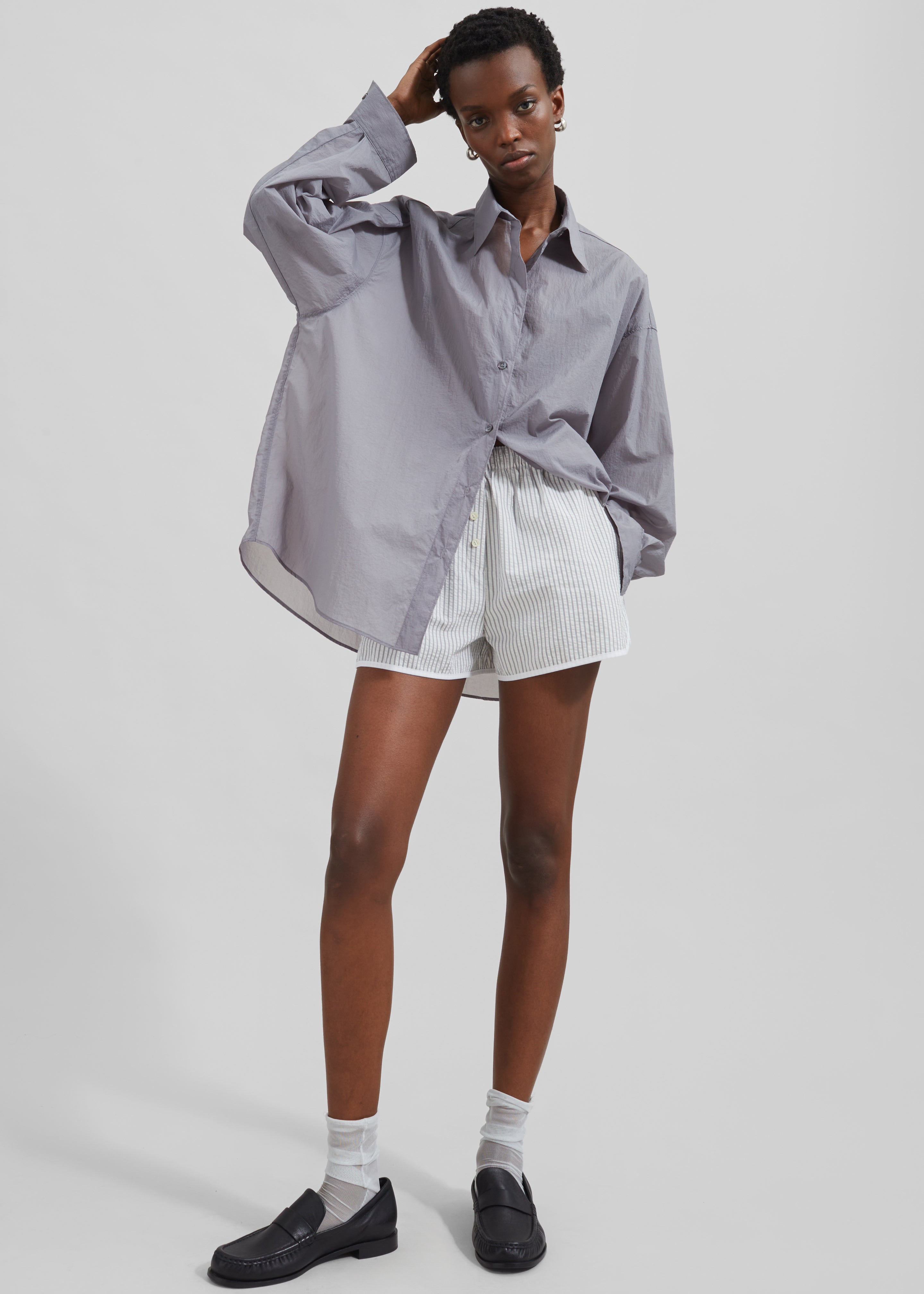 Ira Semi Sheer Button Up Shirt - Grey - 3