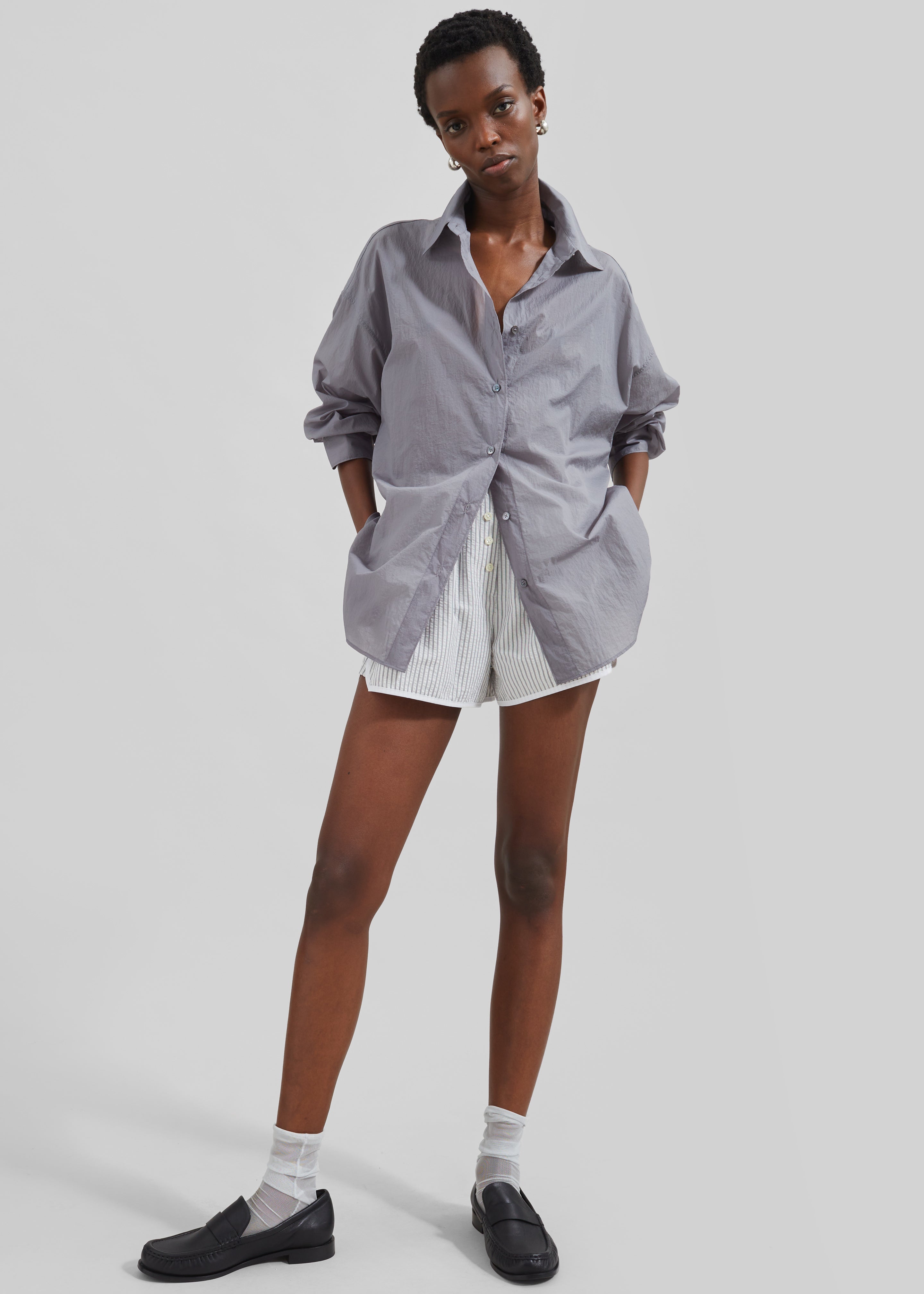 Ira Semi Sheer Button Up Shirt - Grey - 6