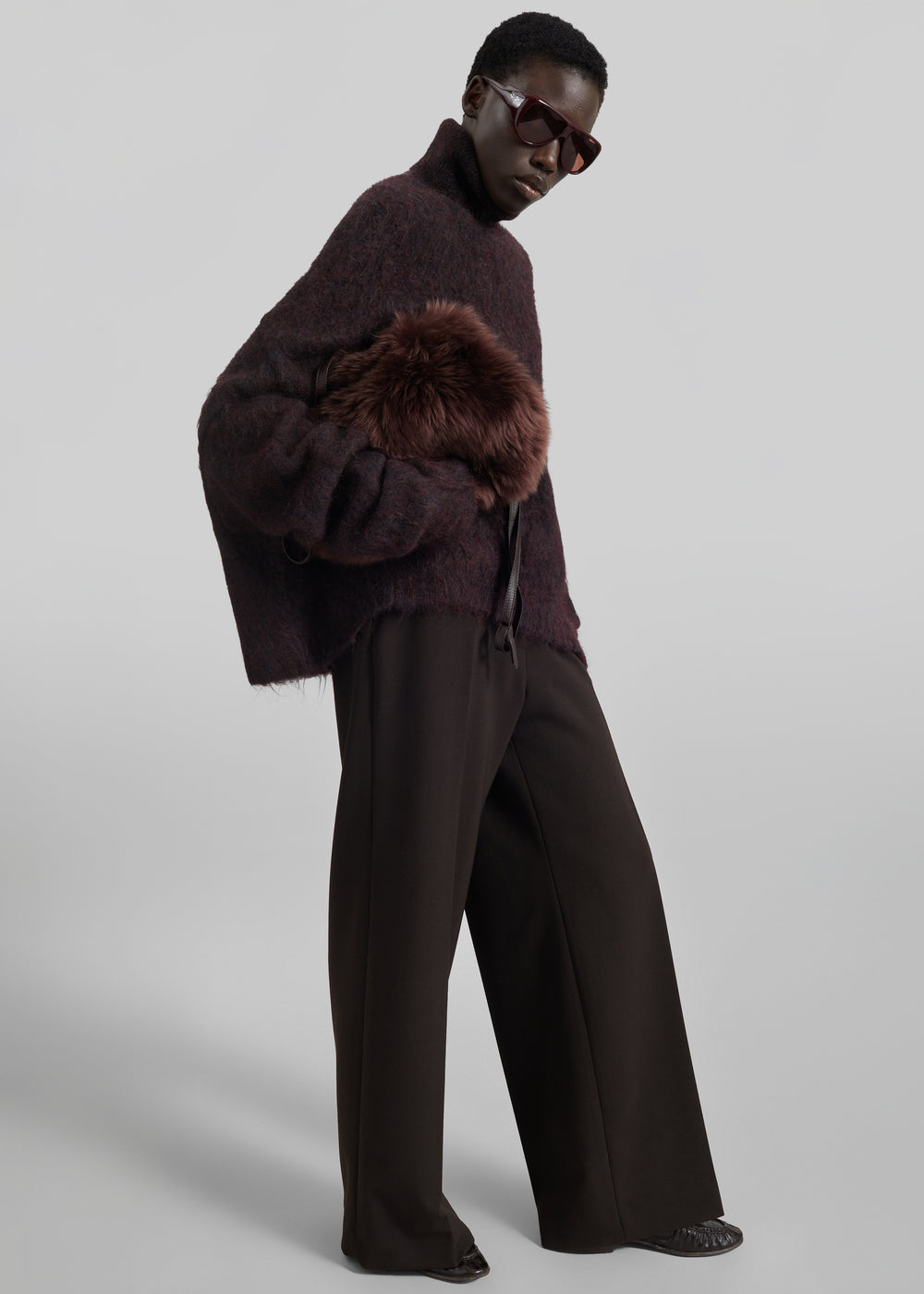 Iria Fuzzy Turtleneck Sweater - Brown - 1