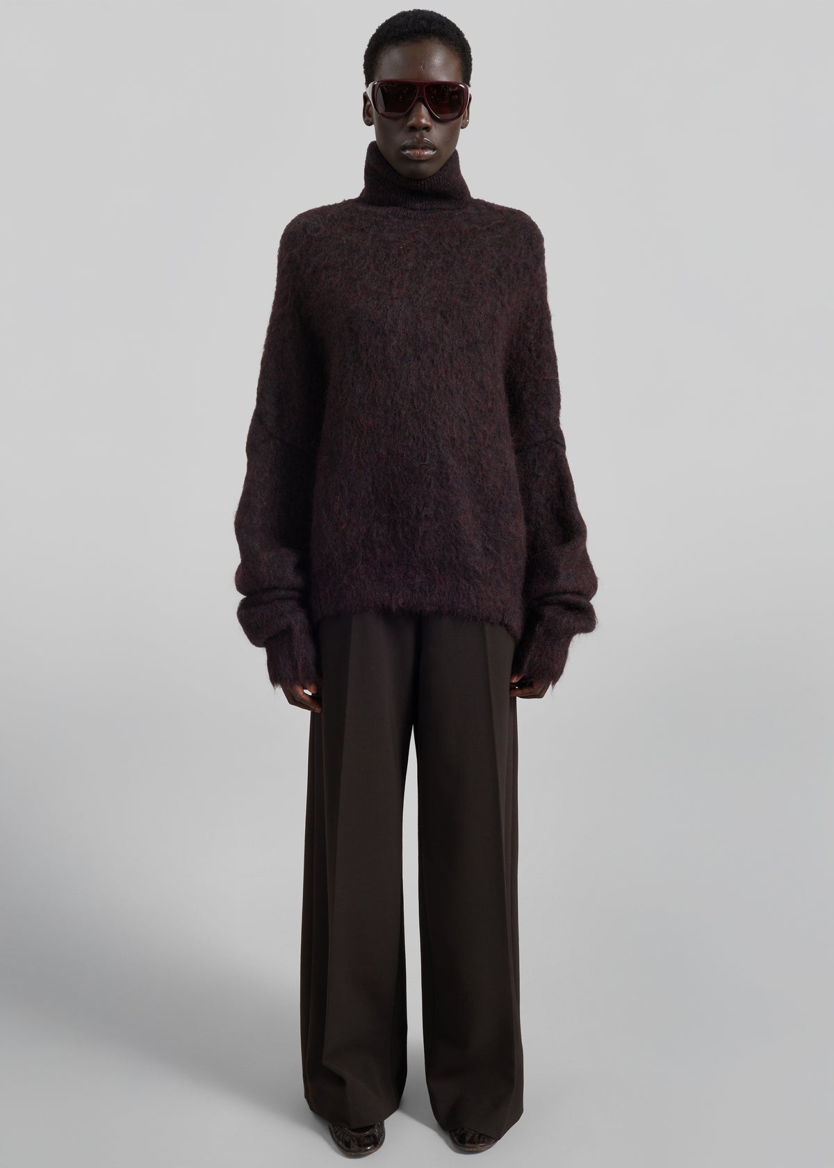 Iria Fuzzy Turtleneck Sweater - Brown