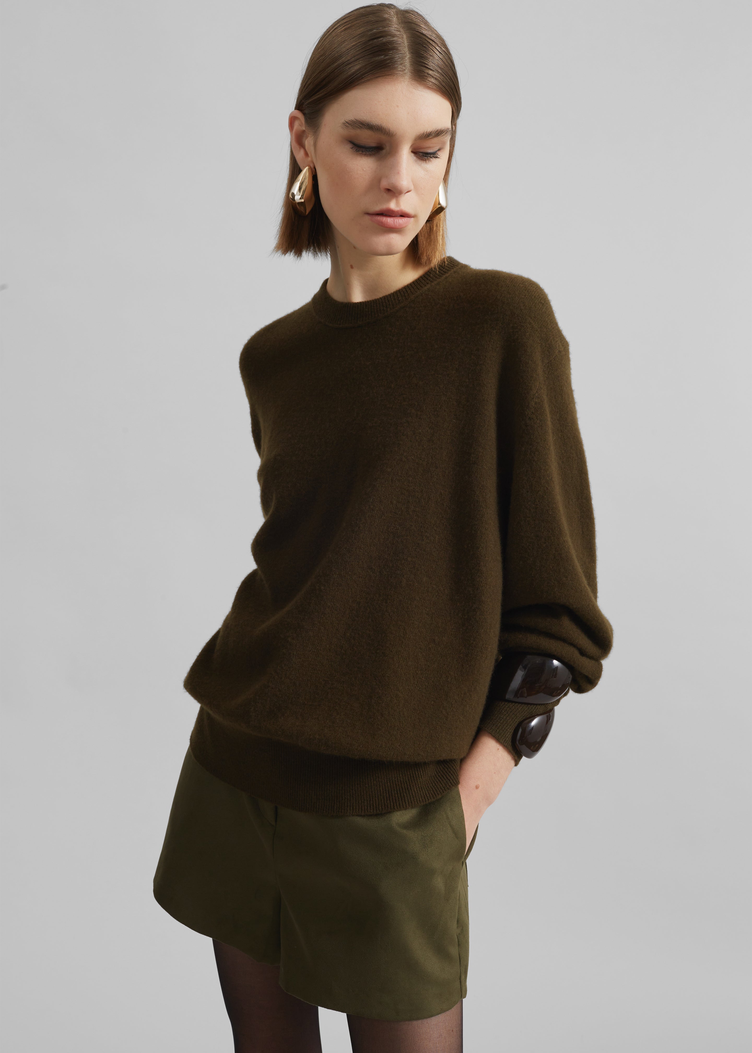 Isar Wool Crewneck Sweater - Khaki - 1