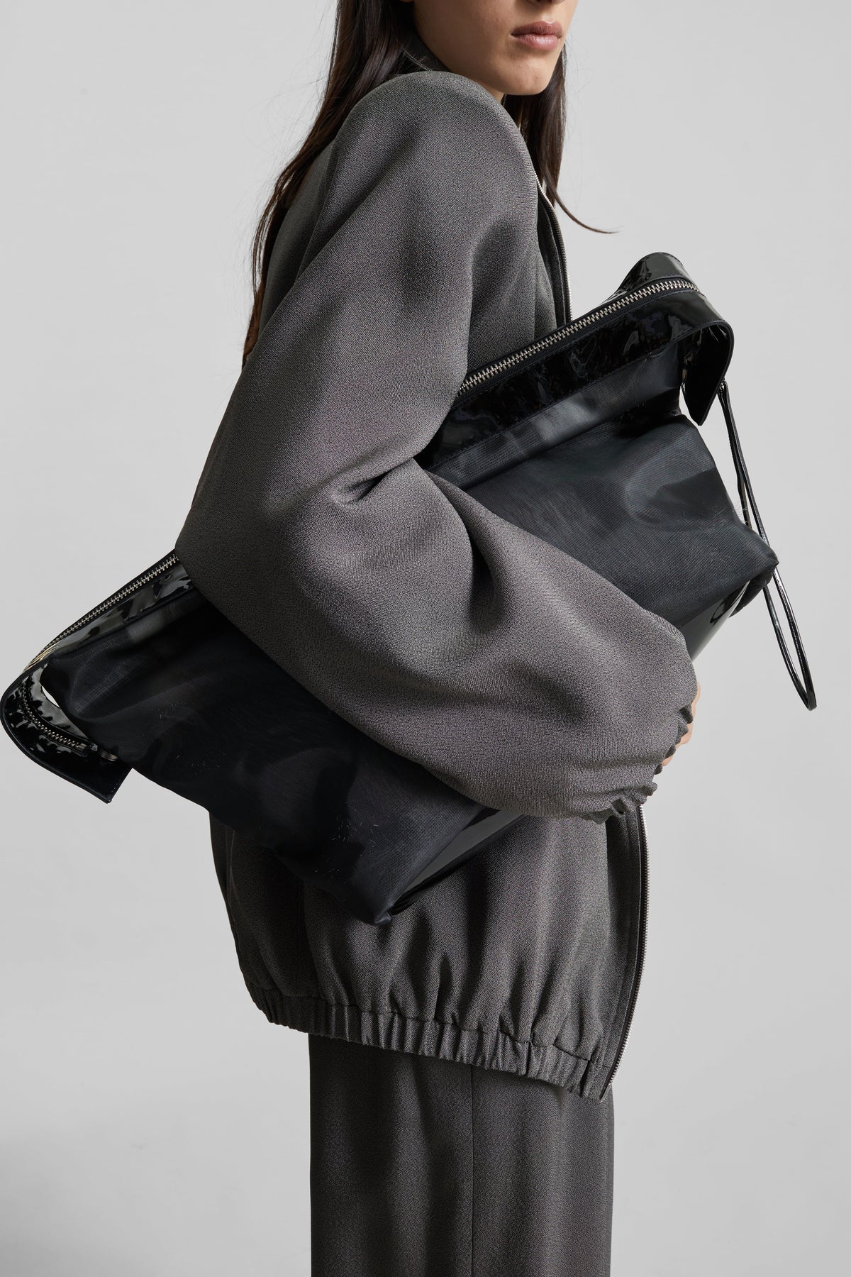 Borsa Isera in rete con pelliccia - Grigio