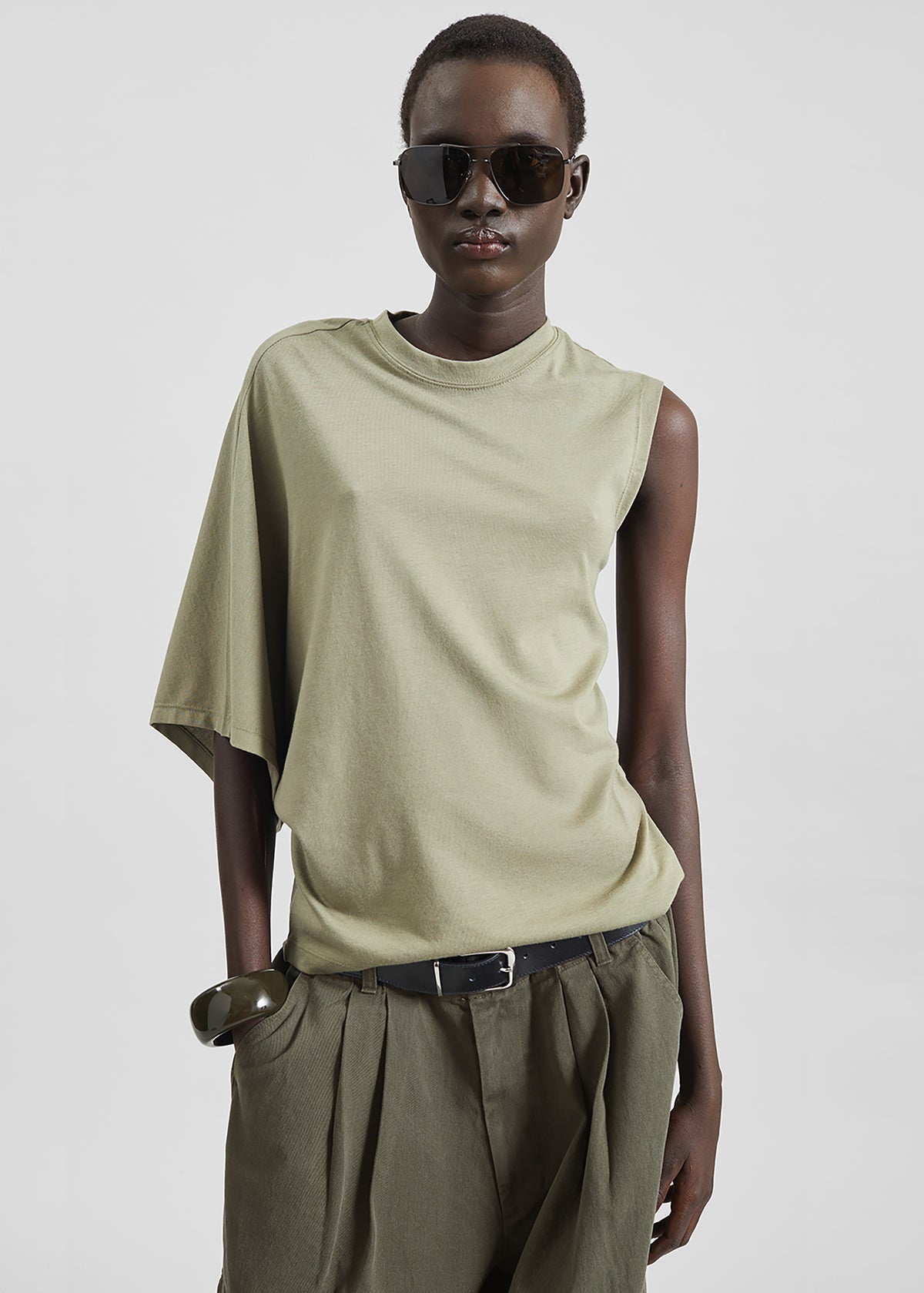 Ismere One-Sleeve Asymmetric Top - Olive - 1