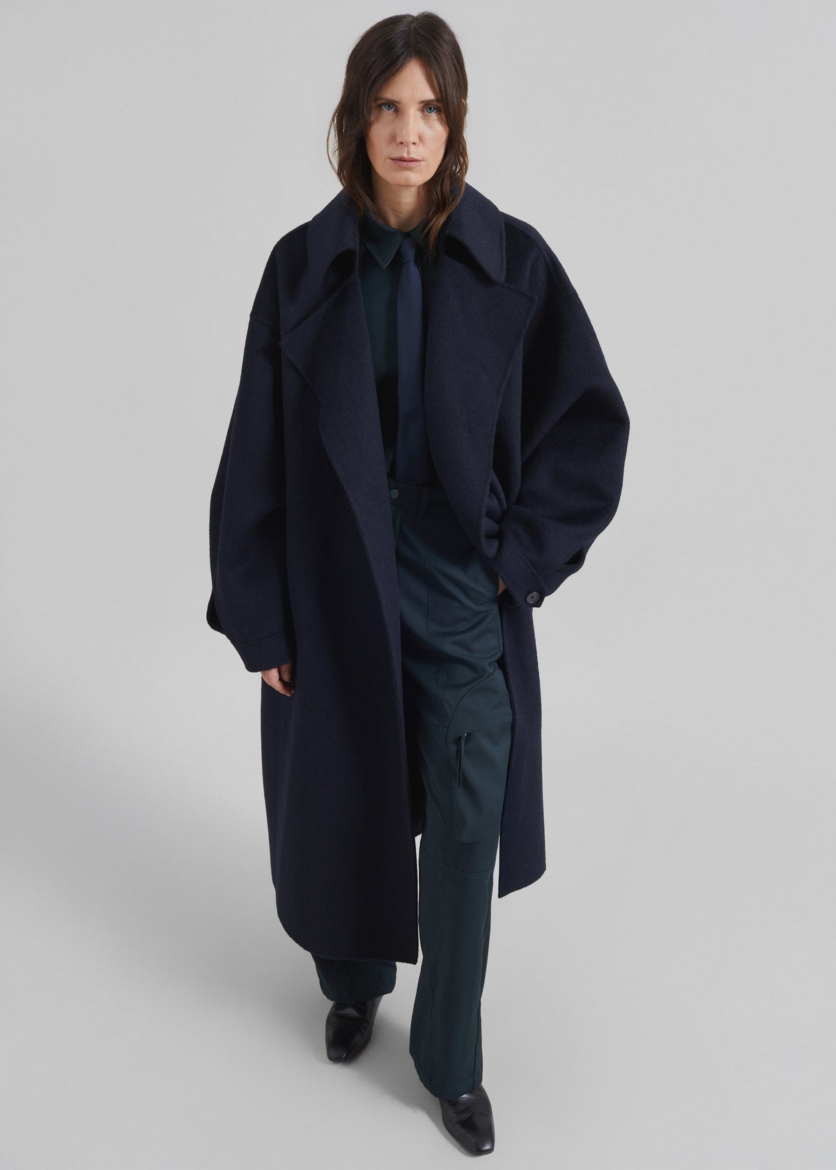 Issen Wool Trench Coat - Dark Navy - 5