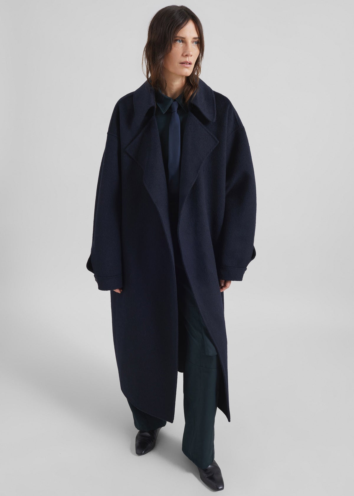 Issen Wool Trench Coat - Dark Navy - 1