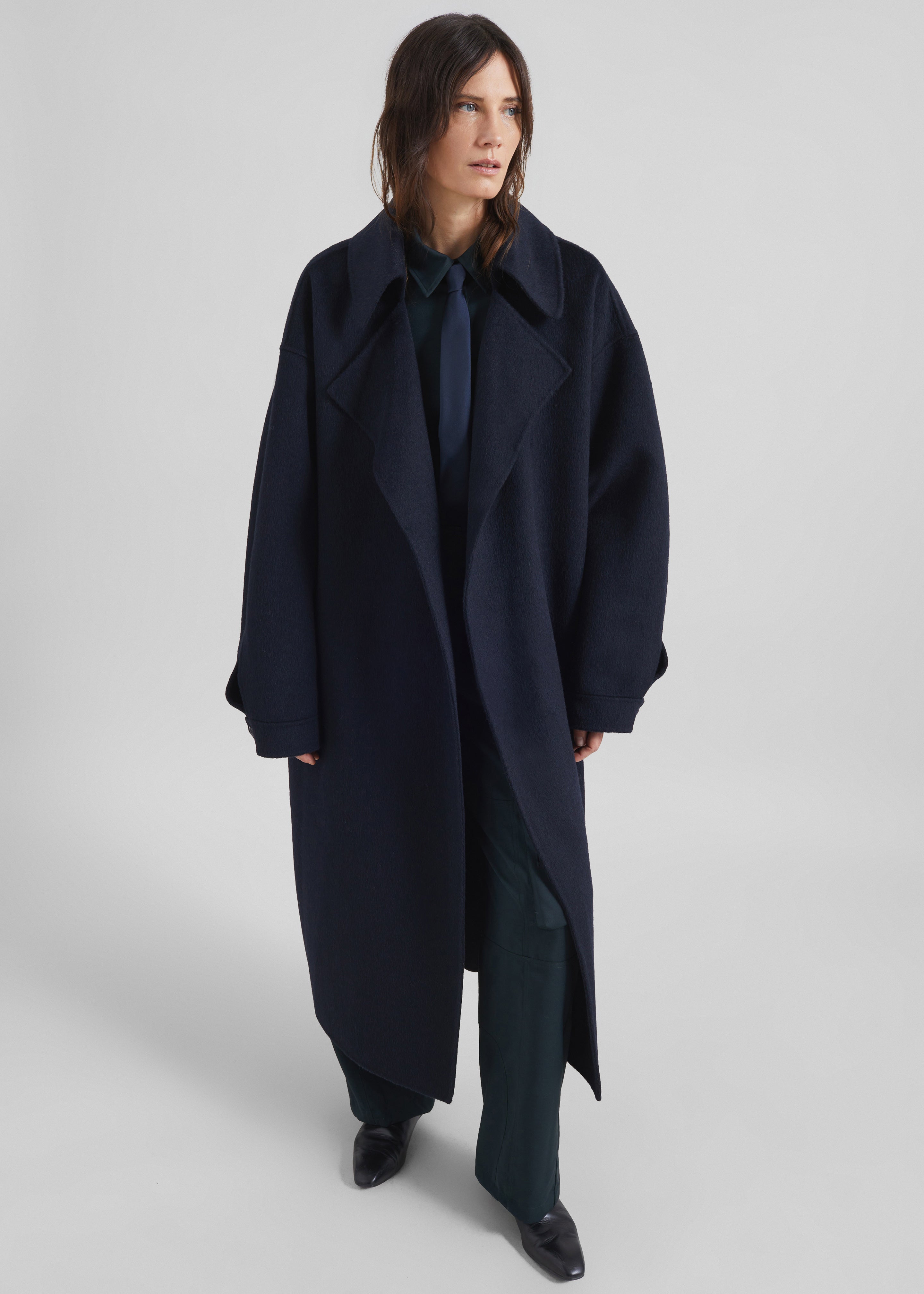 Issen Wool Trench Coat - Dark Navy - 1