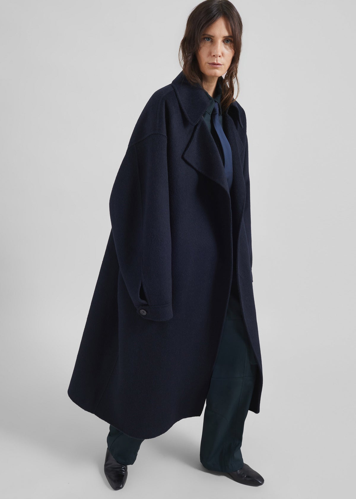 Issen Wool Trench Coat - Dark Navy - 3