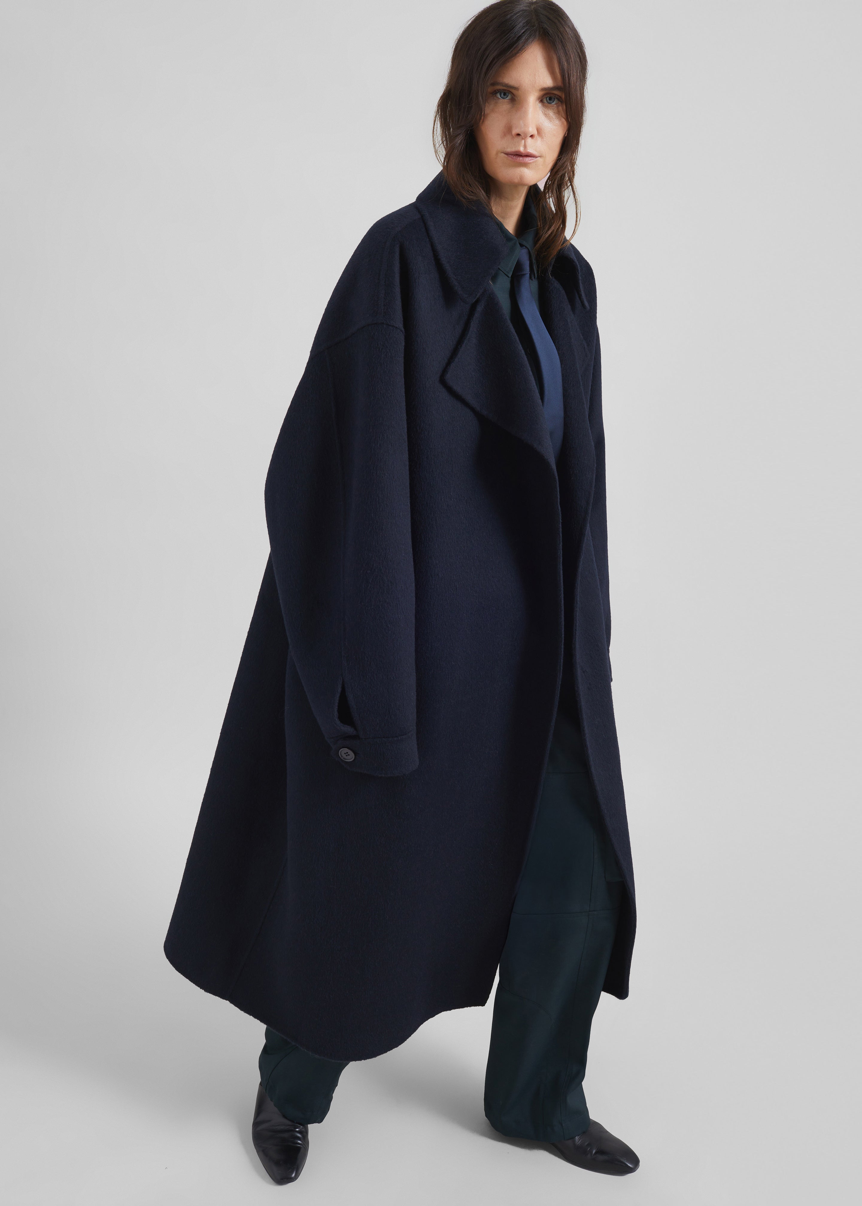 Issen Wool Trench Coat - Dark Navy - 3