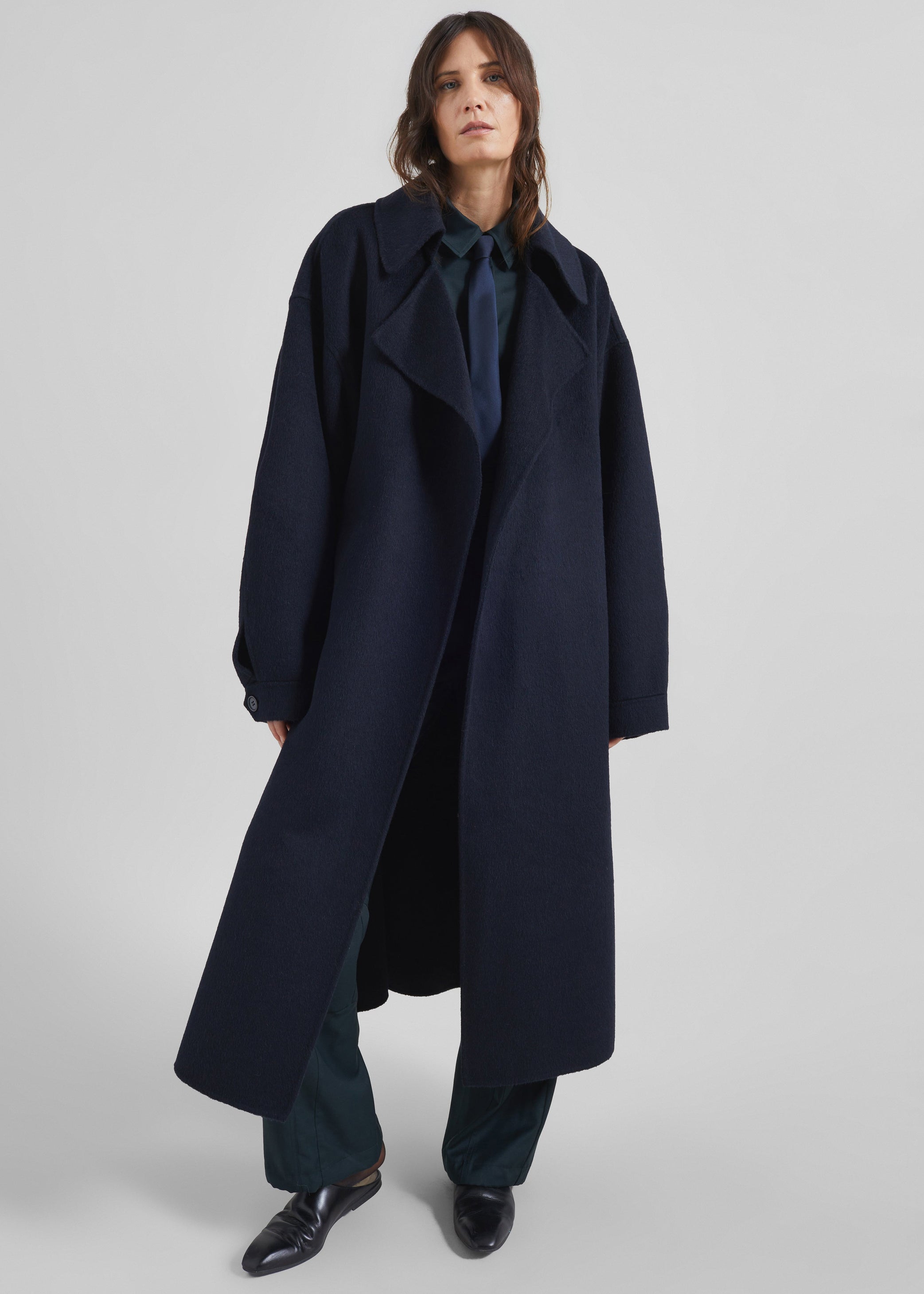 Shop the look image for Issen Wool Trench Coat - Dark Navy