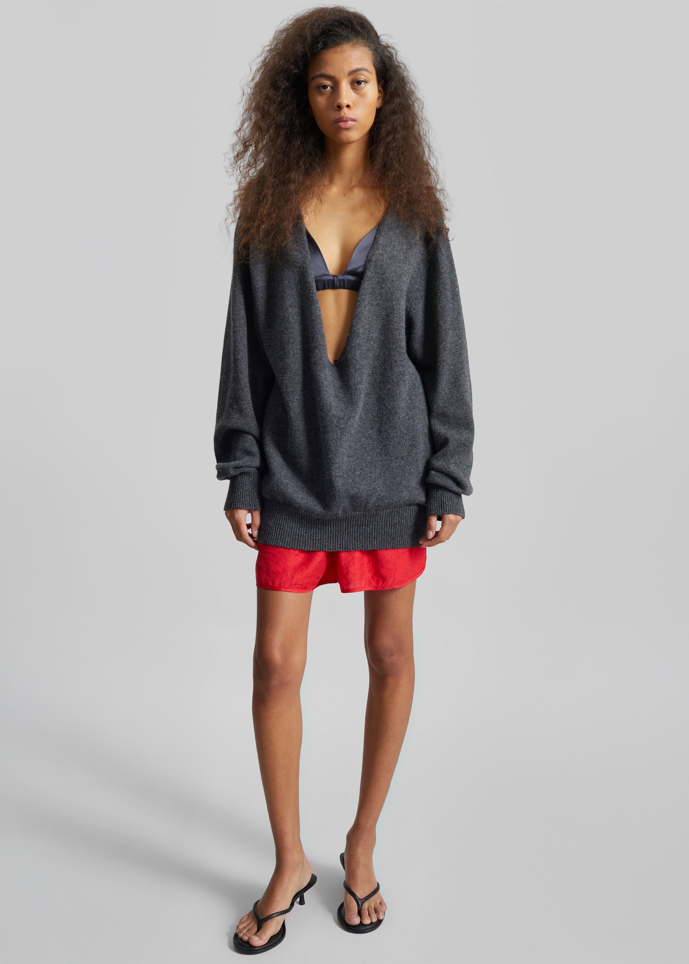 Issy Deep V-Neck Pullover - Dark Grey - 3
