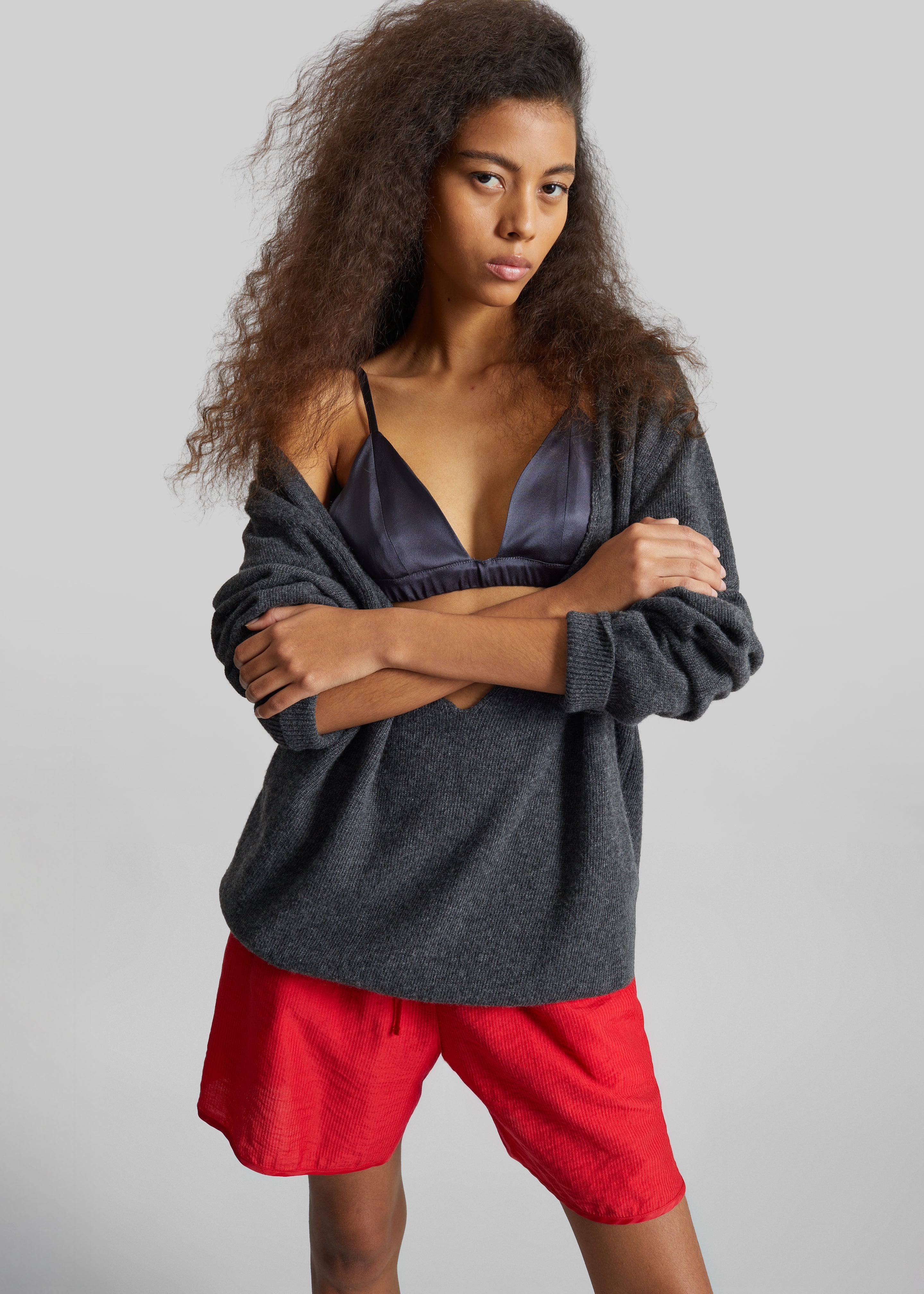 トップス Si/L V-Neck Knit L SLATE GRAY Issy Deep V-Neck Pullover - Dark Grey – The Frankie Shop Europe