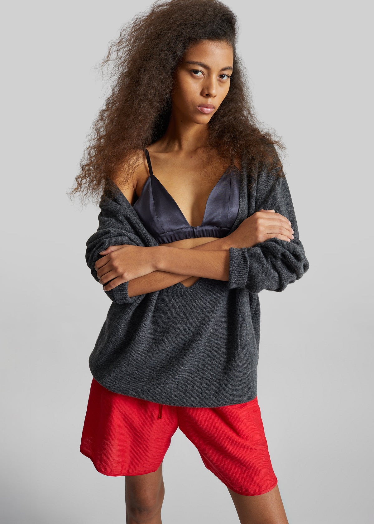 Issy Deep V-Neck Pullover - Dark Grey - 4