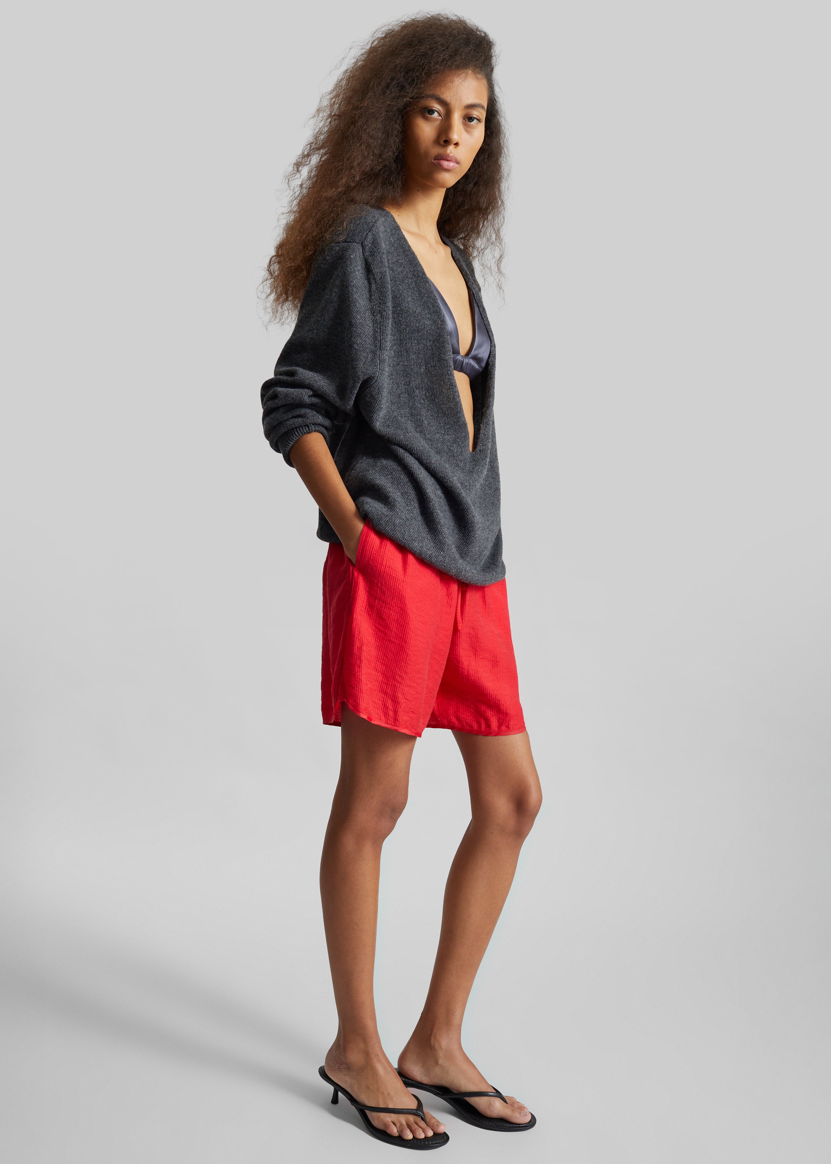Issy Deep V-Neck Pullover - Dark Grey - 8