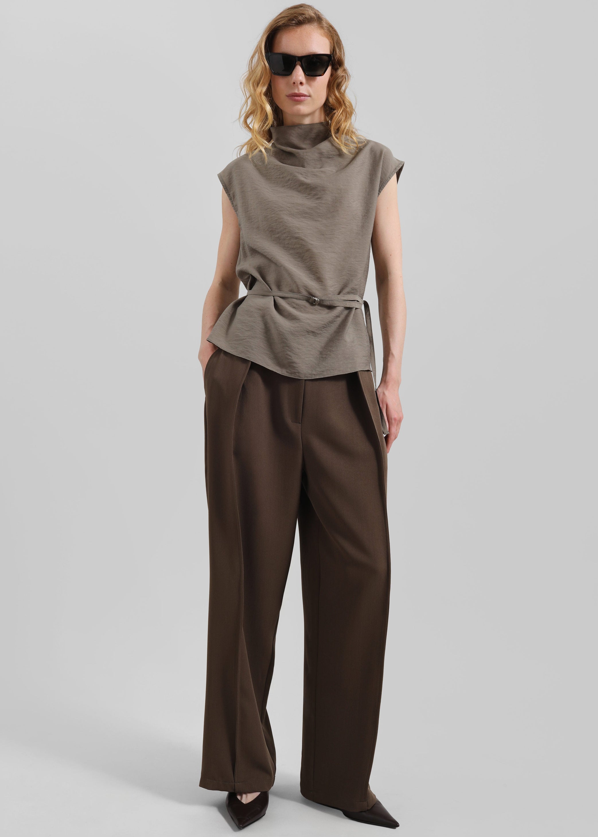 Shop the look image for Ivara Fluid Belted Top - Dark Taupe