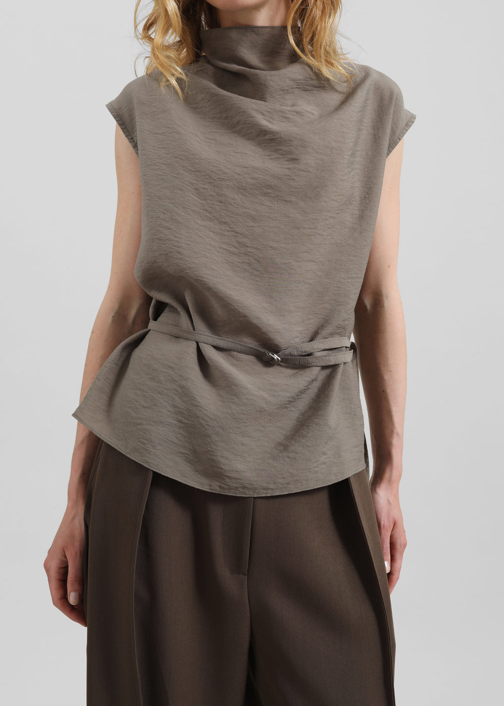 Ivara Fluid Belted Top - Dark Taupe - 1